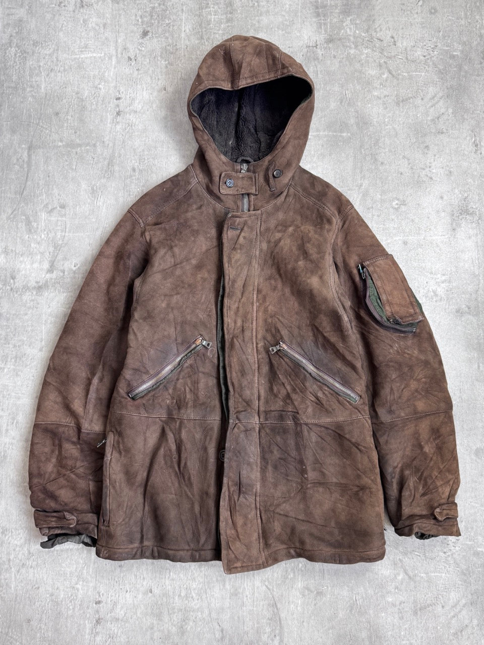 Prada Handbag Hooded Jacket Suede Brown Small