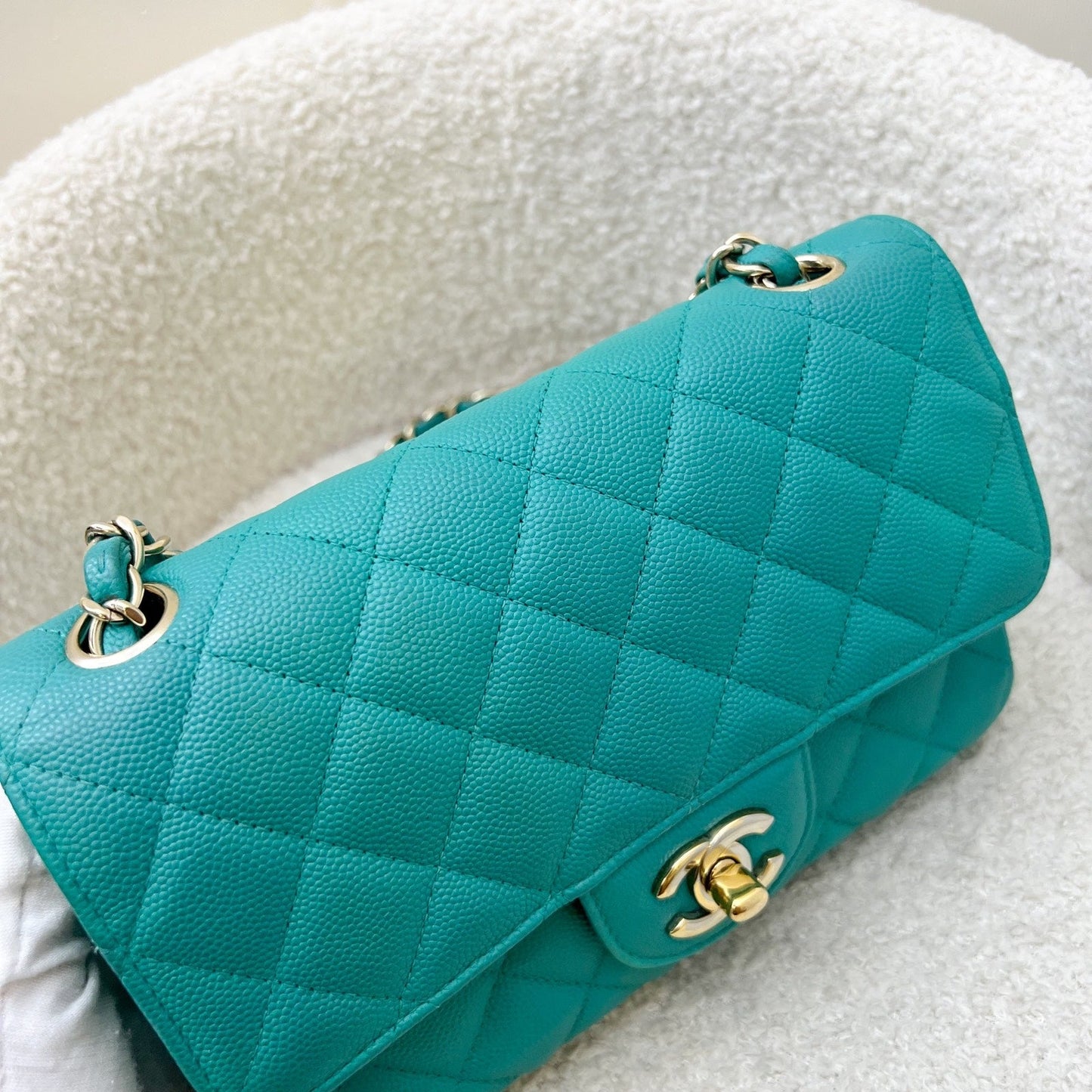 Chanel Classic Mini Rectangle Flap in Turquoise Caviar and LGHW