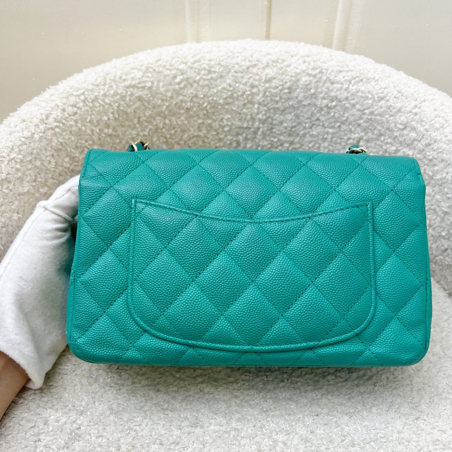 Chanel Classic Mini Rectangle Flap in Turquoise Caviar and Lghw Handbag
