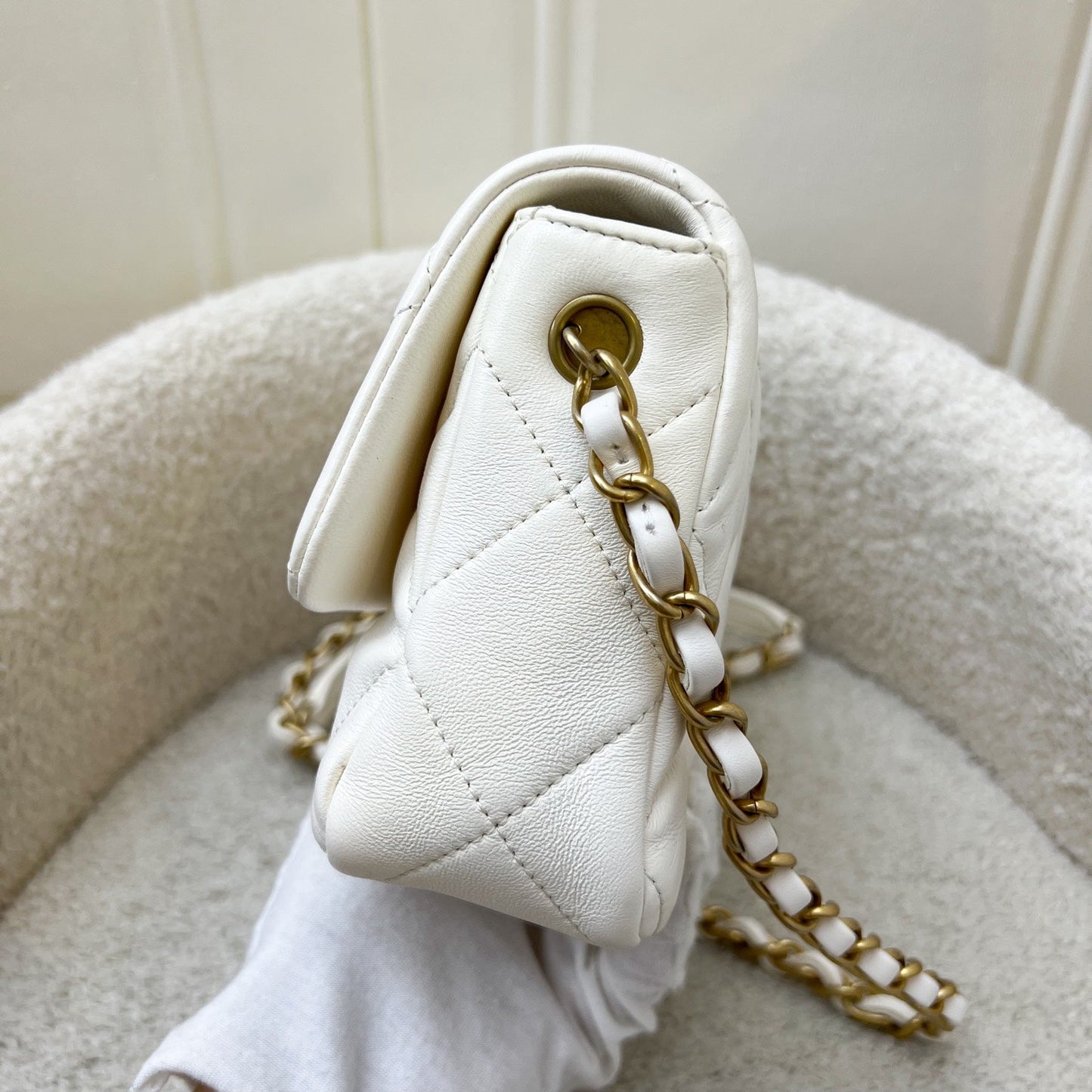 Chanel 23S Heart Clasp Small Flap in White Lambskin and AGHW (Model: AS3986)