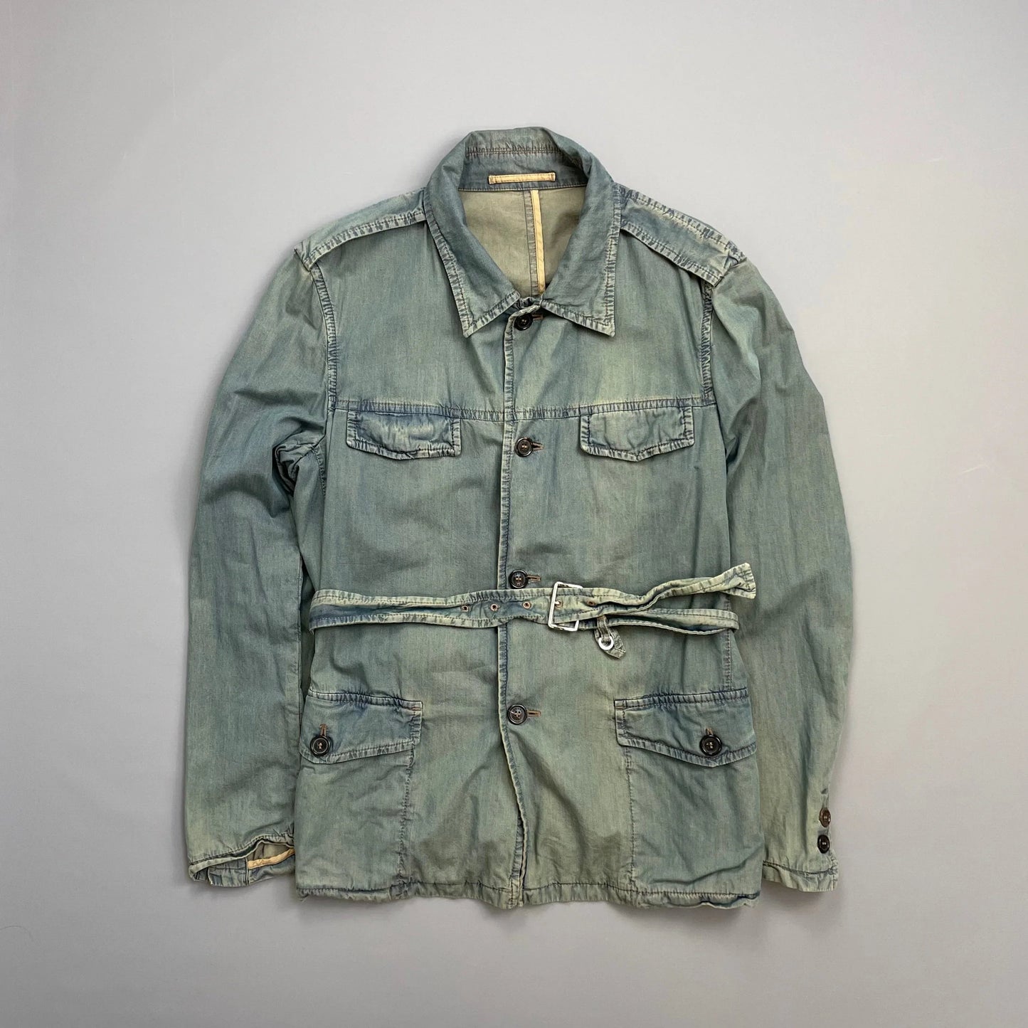Prada Handbag Milano Cotton Tailored Belt-Strap Chore Jacket Blue