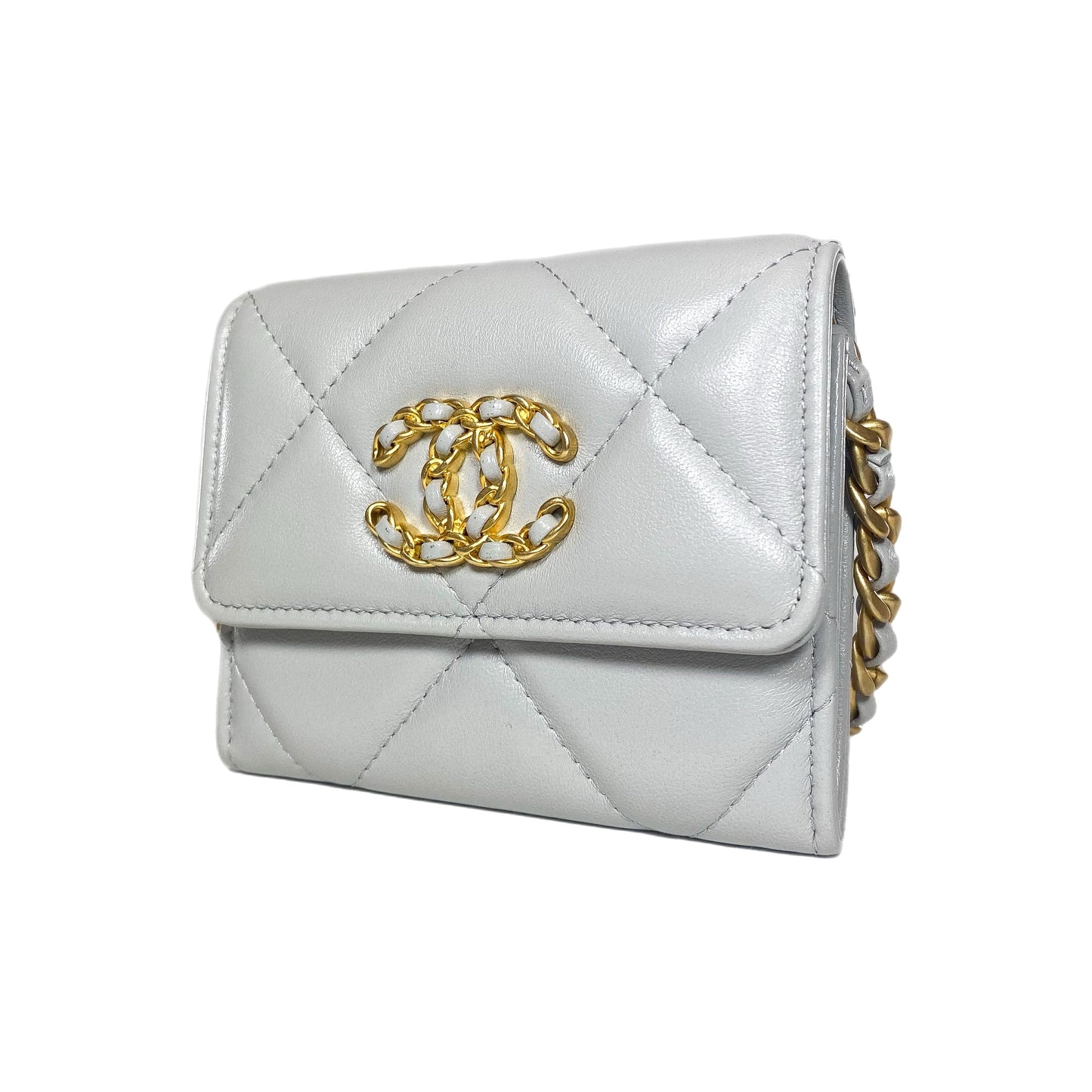 Chanel 19 Gray Quilted Flap Coin Purse with Chain