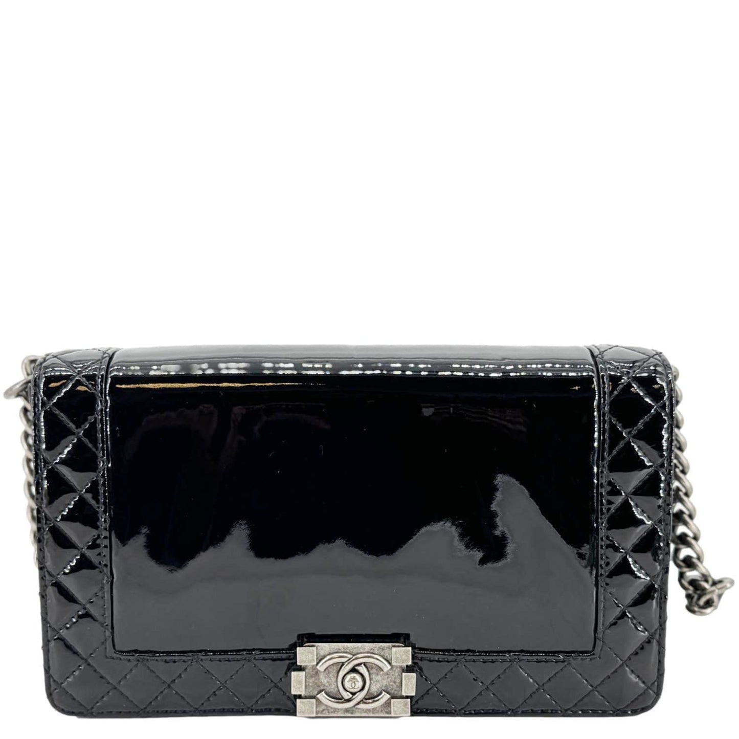 Chanel Boy Reverso Flap Patent Leather Black Travel Bag
