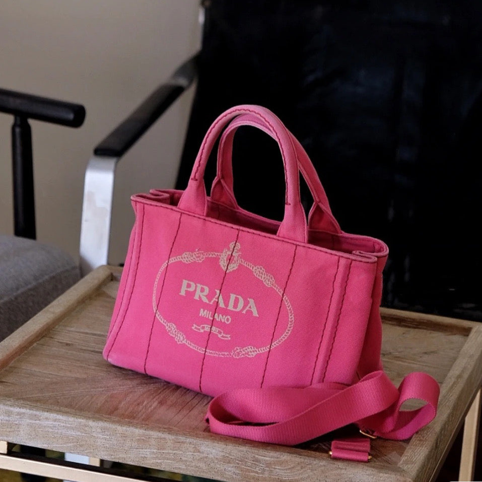 Prada Canapa Rose Tote Bag Canvas Red