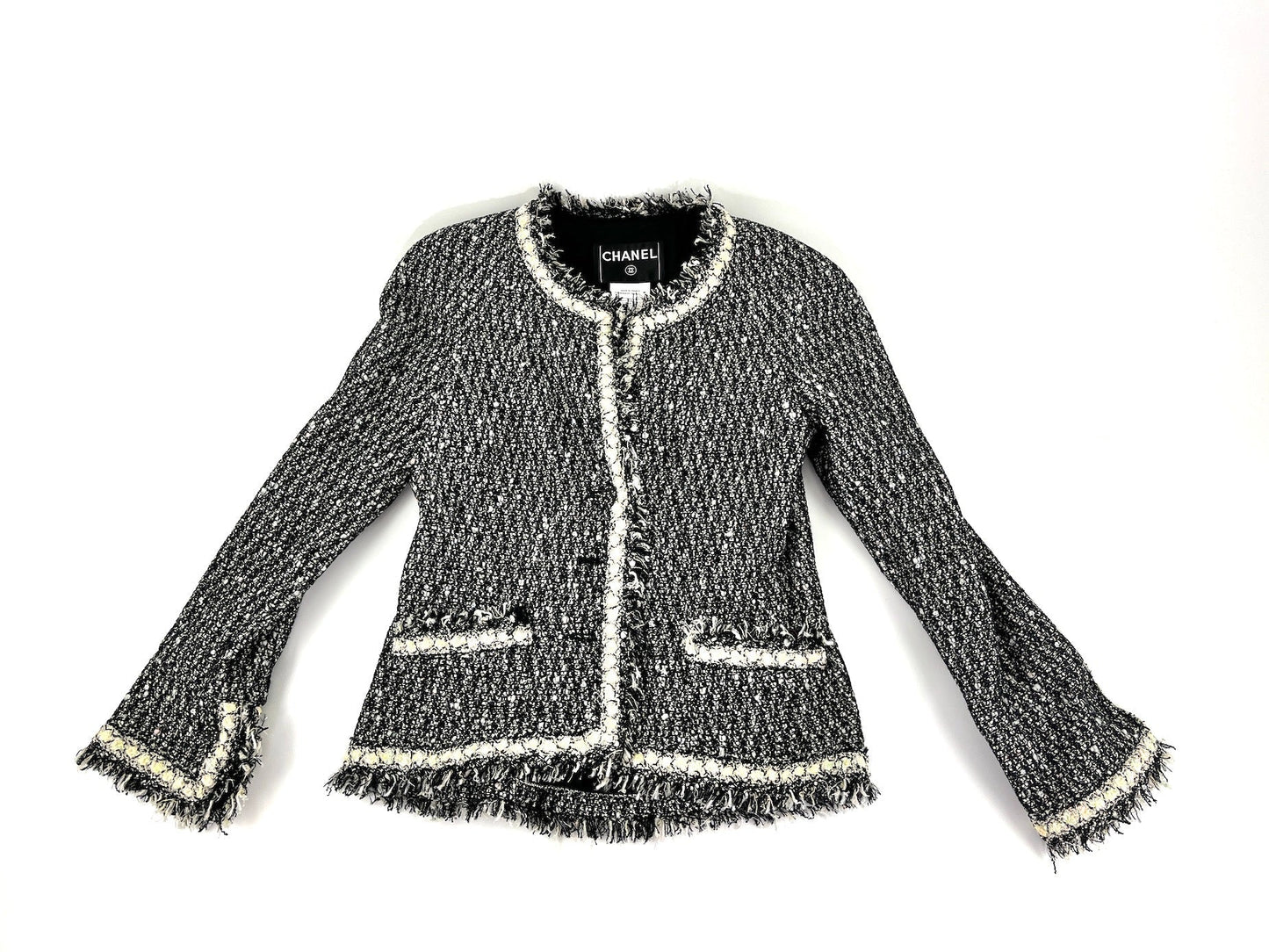CHANEL Tweed 05A Black White Jacket 36 2 4