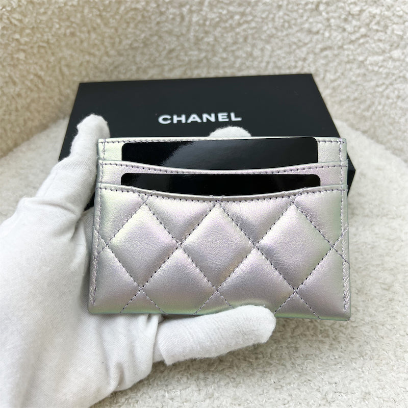 Chanel Classic Flat Card Holder in Iridescent Purple Lambskin and LGHW