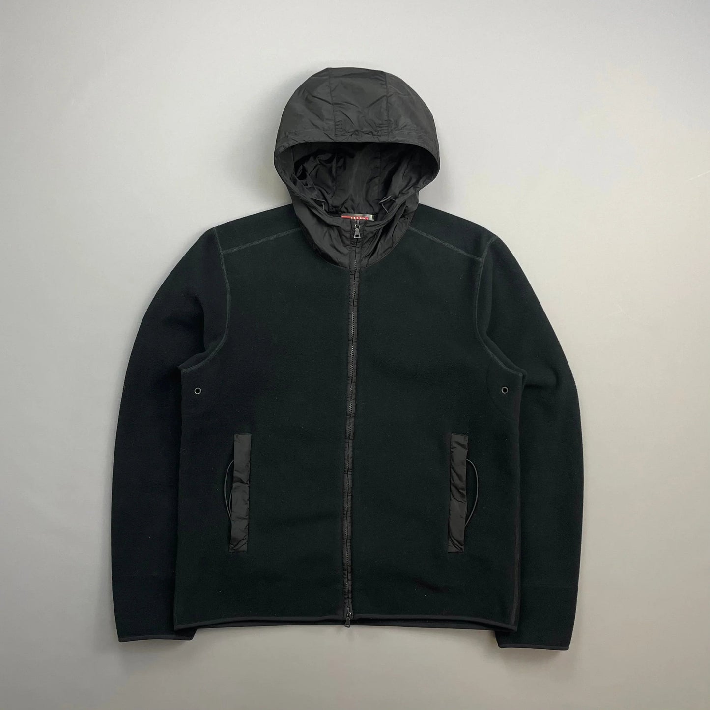 Prada Handbag Sport 00s Hood -Through Technical Fleece Jacket Nylon Black Zip