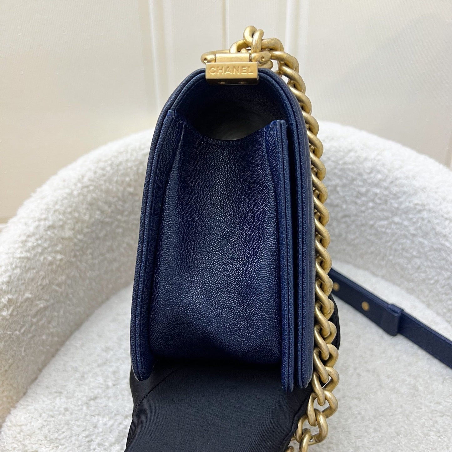 Chanel Medium 25CM Boy Flap In Midnight Blue Caviar And Aghw (model: A67086) Bag