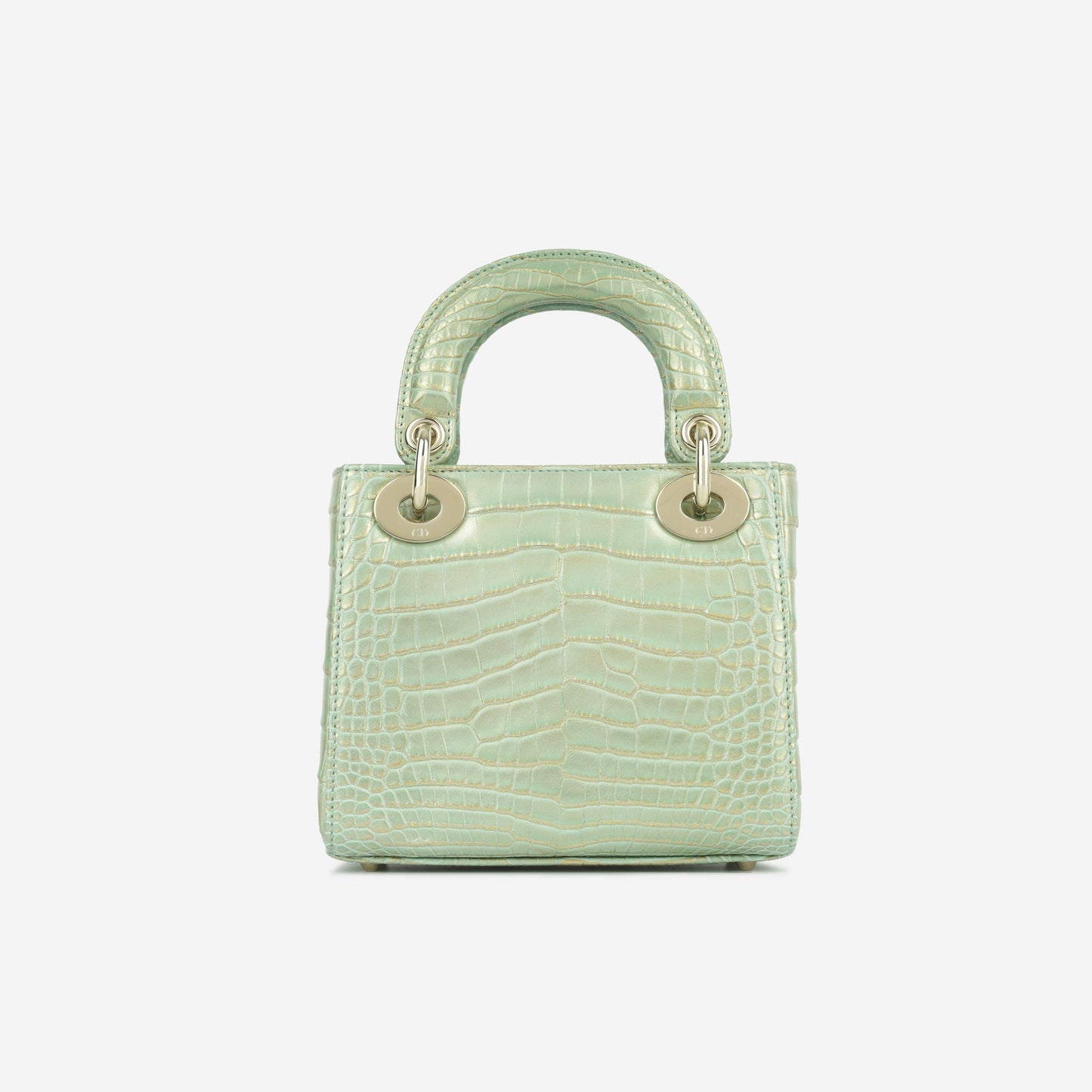 Dior Christian Lady Crocodile Crossbody Bag Green Gold Mini