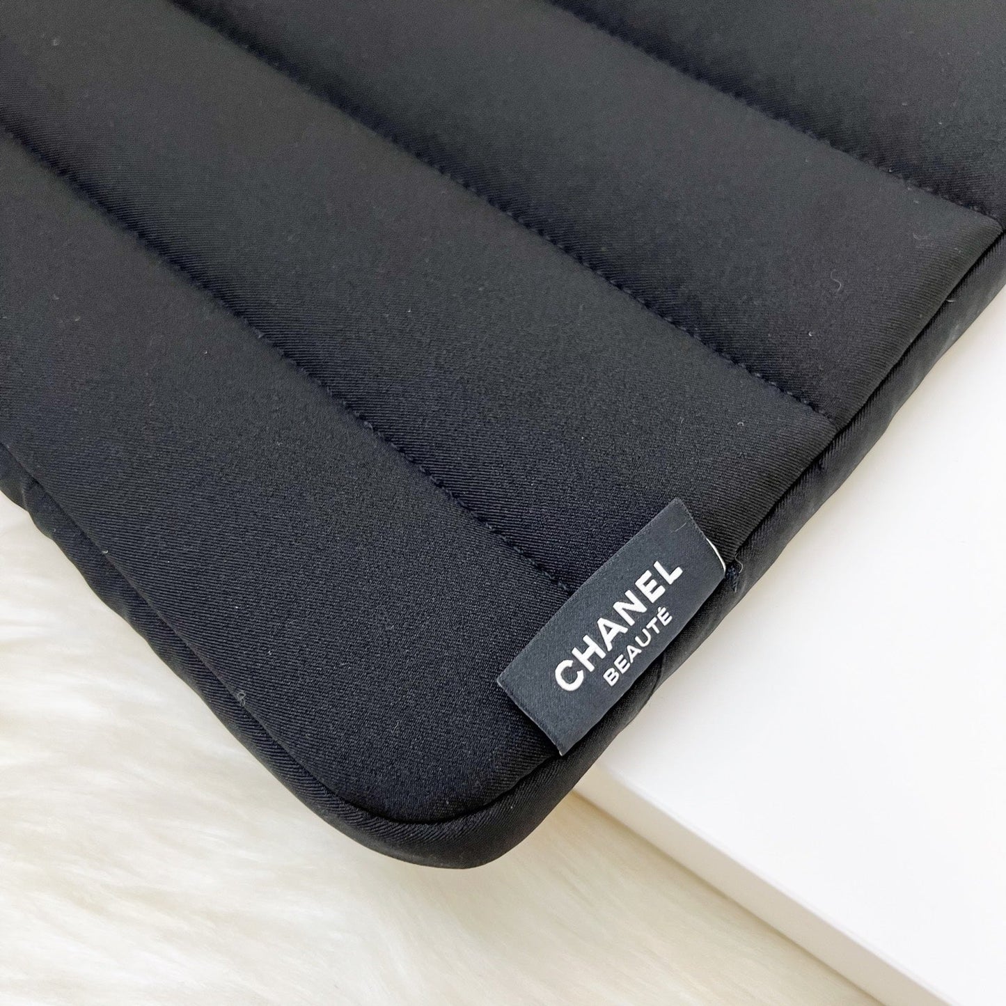Chanel Beaute VIP Gift Laptop Sleeve with White Logo in Black Recycled Polyester