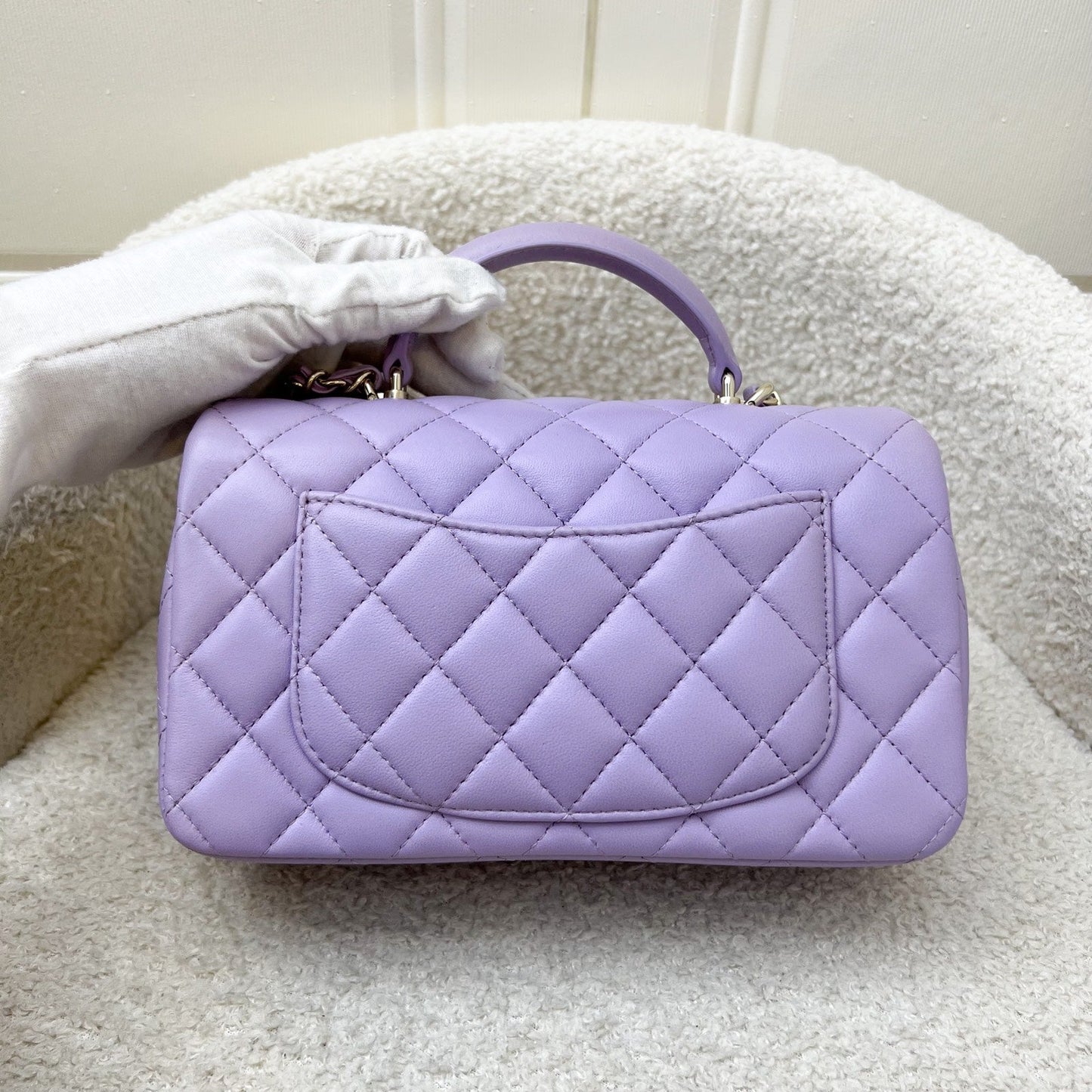 Chanel Top Handle Mini Rectangle Flap In 24P Lilac Lambskin Lghw ( ) Bag
