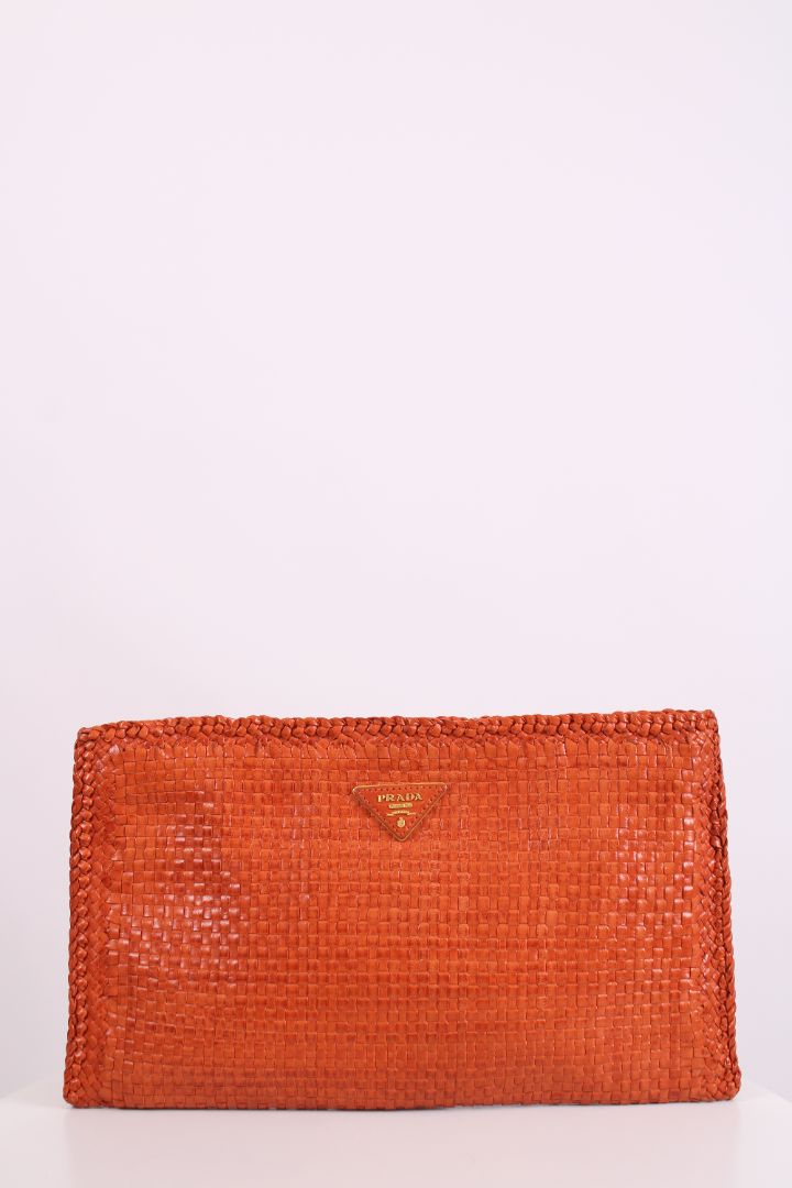 Prada Clutch Bag Clutch Orange Woven