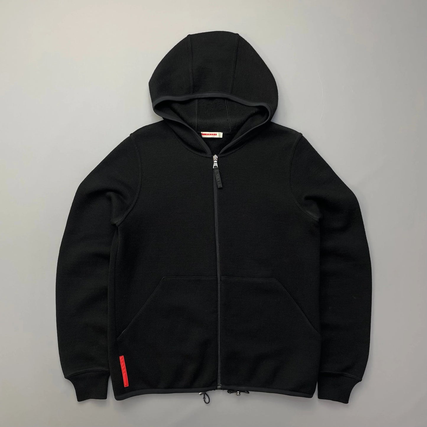 Prada Handbag Sport Wool Knit Hoodie Jacket Black