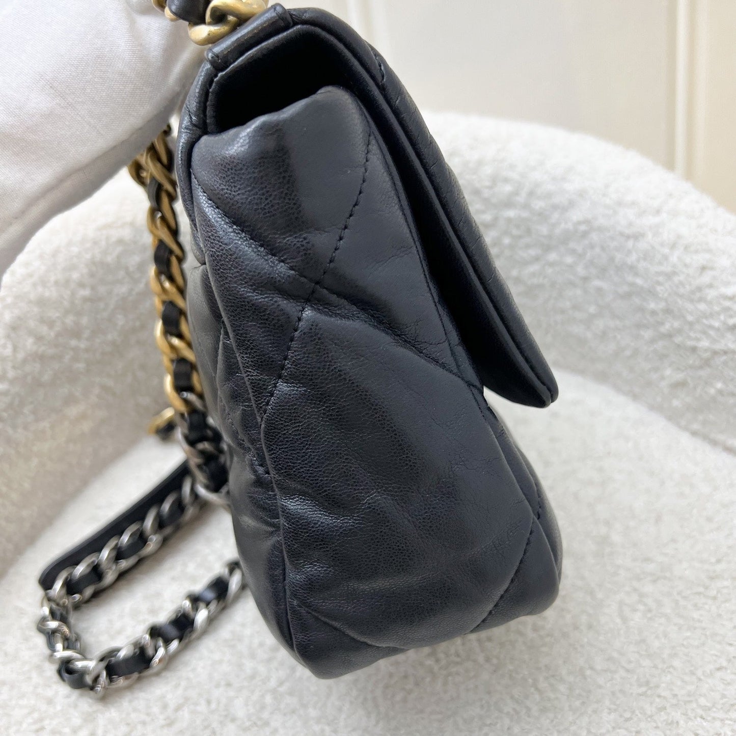 Chanel 19 Small Flap In Black Goatskin And 3-Tone Hw ( ) Bag