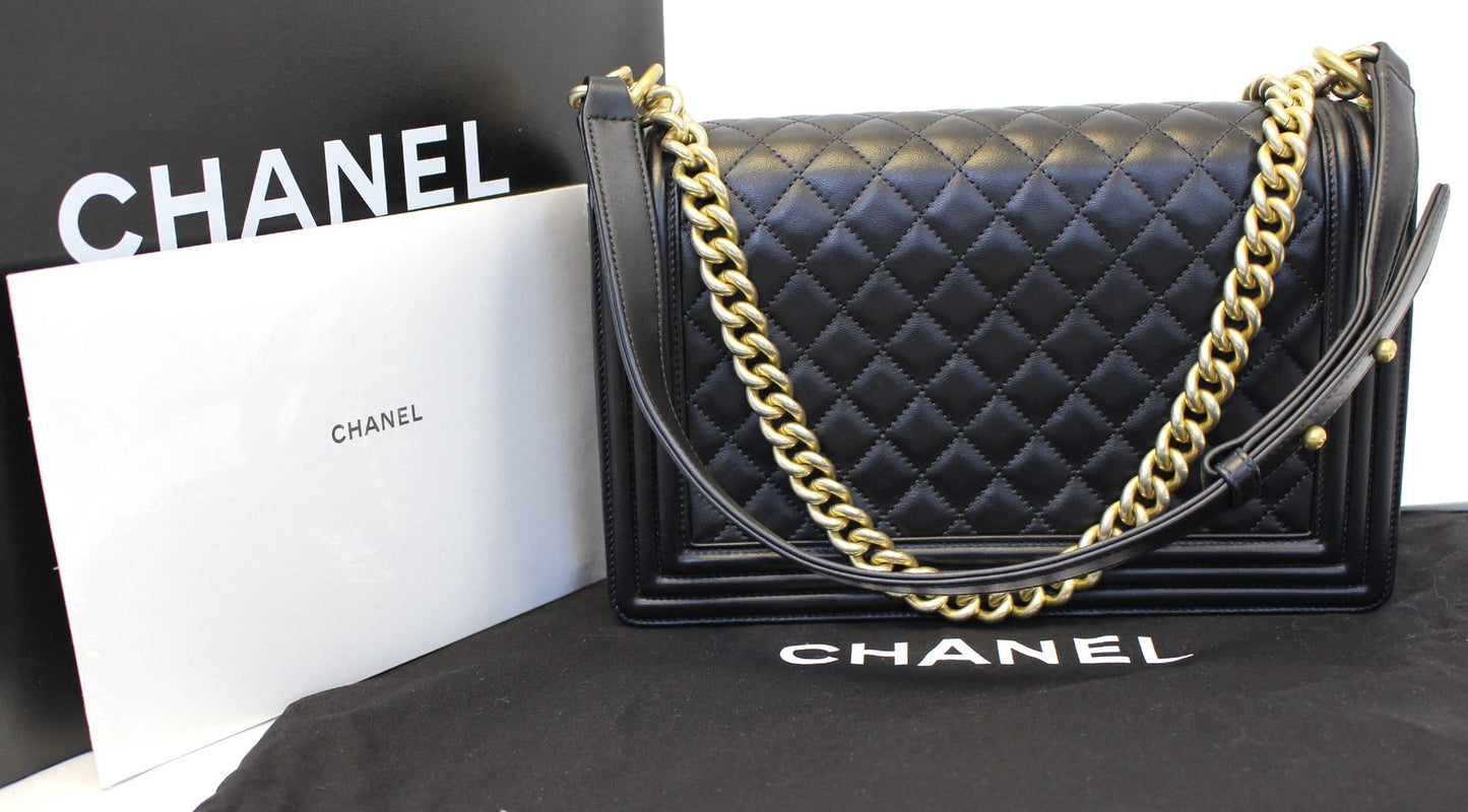 Chanel Le Boy Leather Lambskin Black Travel Bag