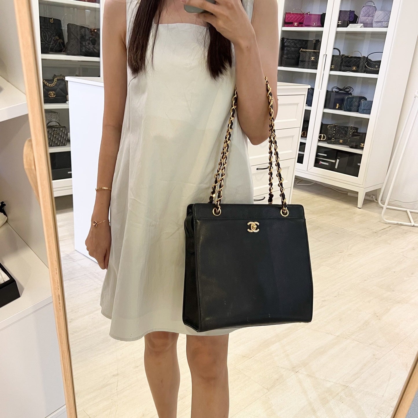 Chanel Tote Bag with CC Turnlock in Black Caviar and 24K Gold Plated Hw