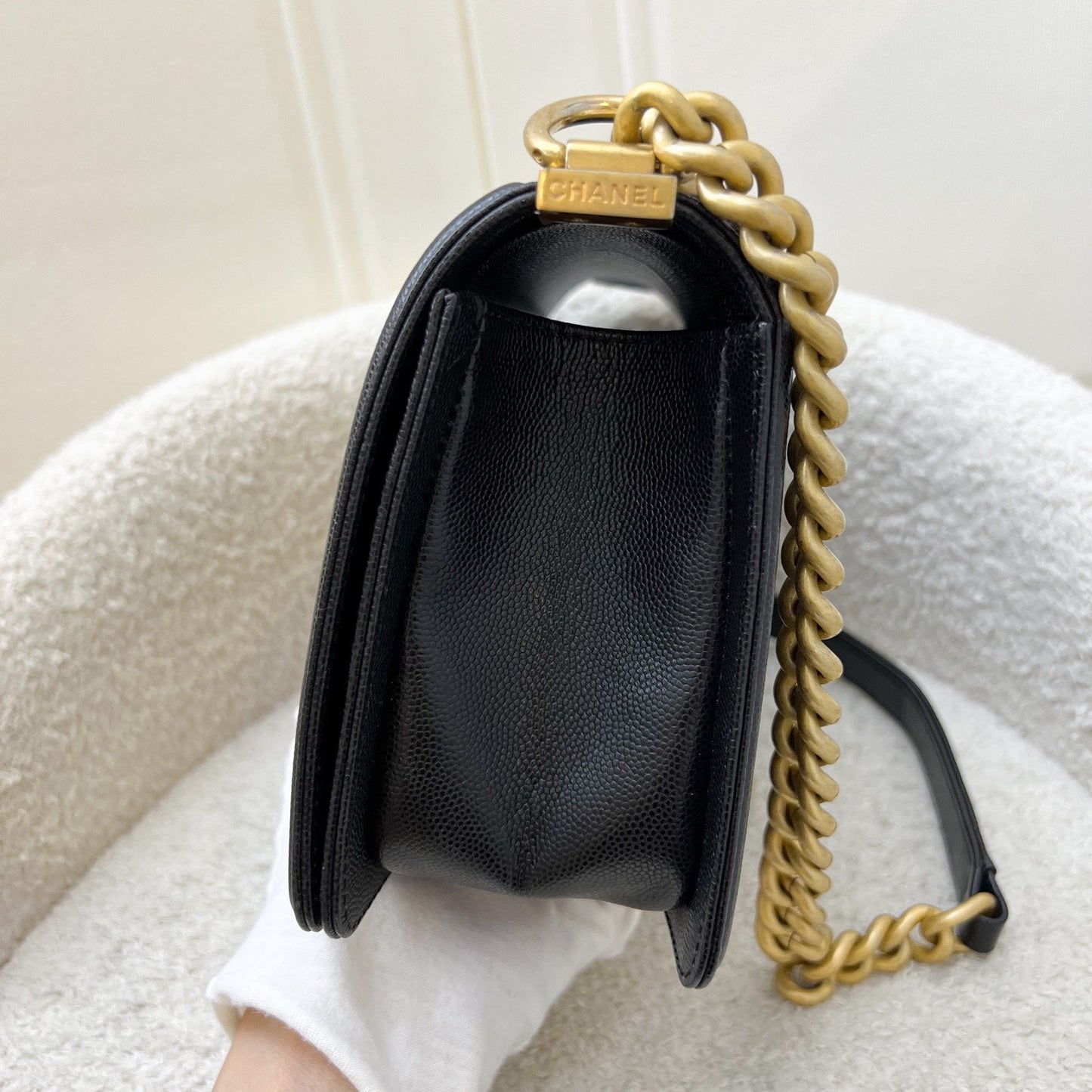 Chanel Medium 25Cm Boy Flap In Black Caviar And Aghw Bag