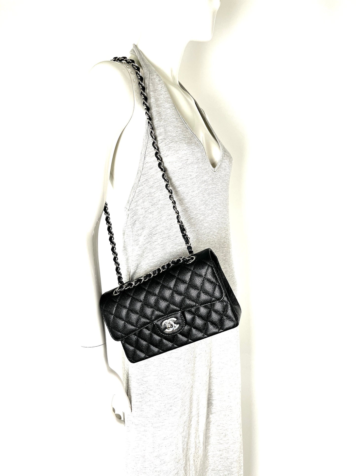 Chanel New Black Small Quilted Caviar Leather Double Flap Shoulder Bag