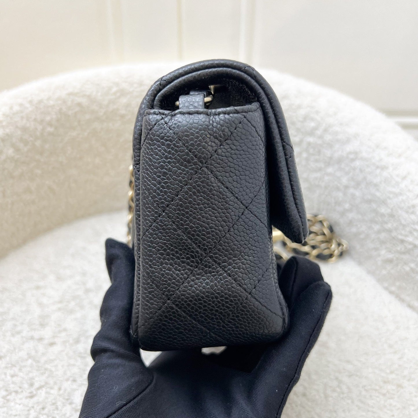 Chanel Classic Mini Rectangle Flap In 15C Black Caviar And Aghw Bag