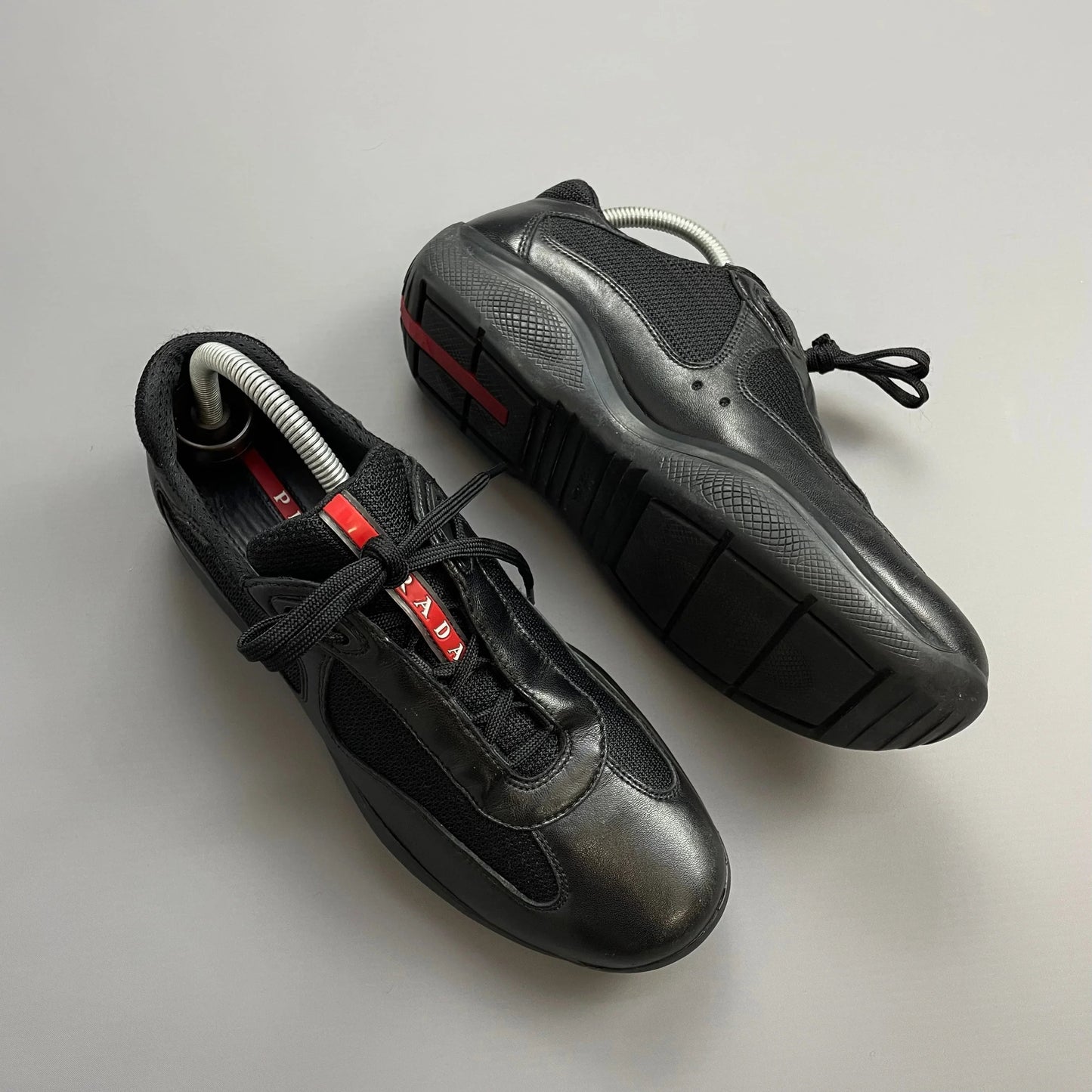 Prada Shoe Americas Cup Trainers Leather Black Shoes