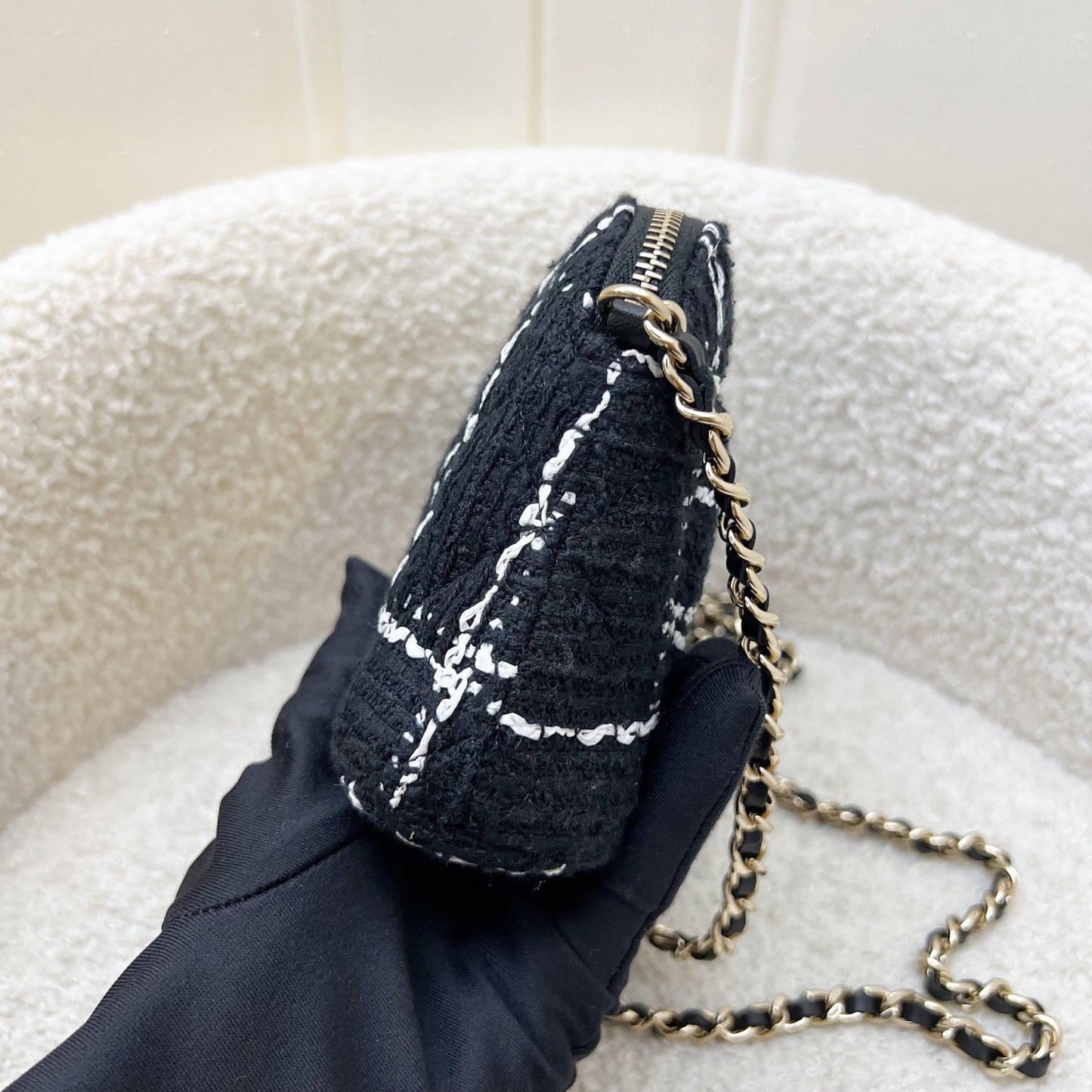 Chanel 24K Vip Gift Mini Bag in Black and White Tweed and Lghw