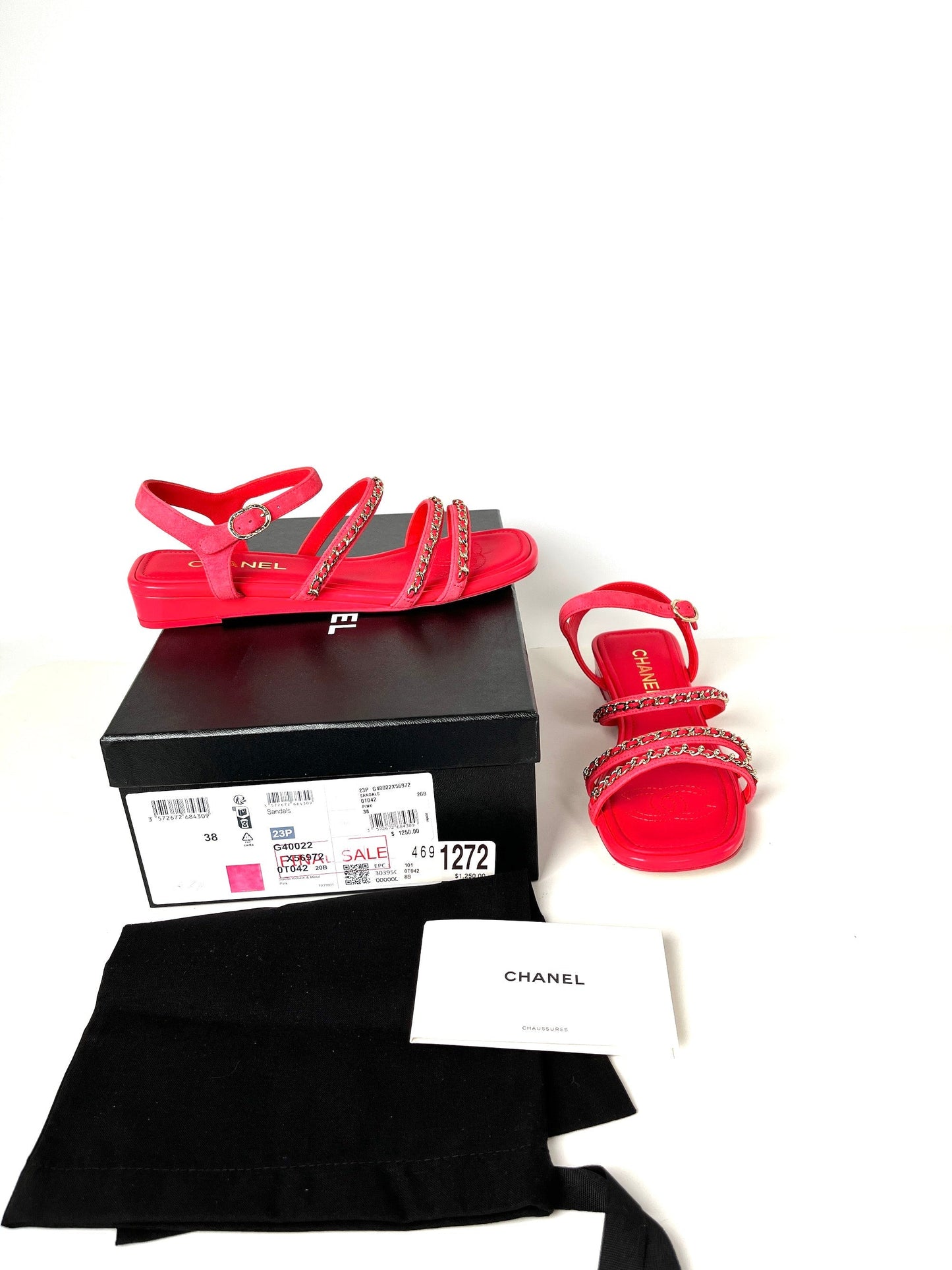 Chanel New Chain Suede Leather 23P Pink Wedge Sandals 38 7.5
