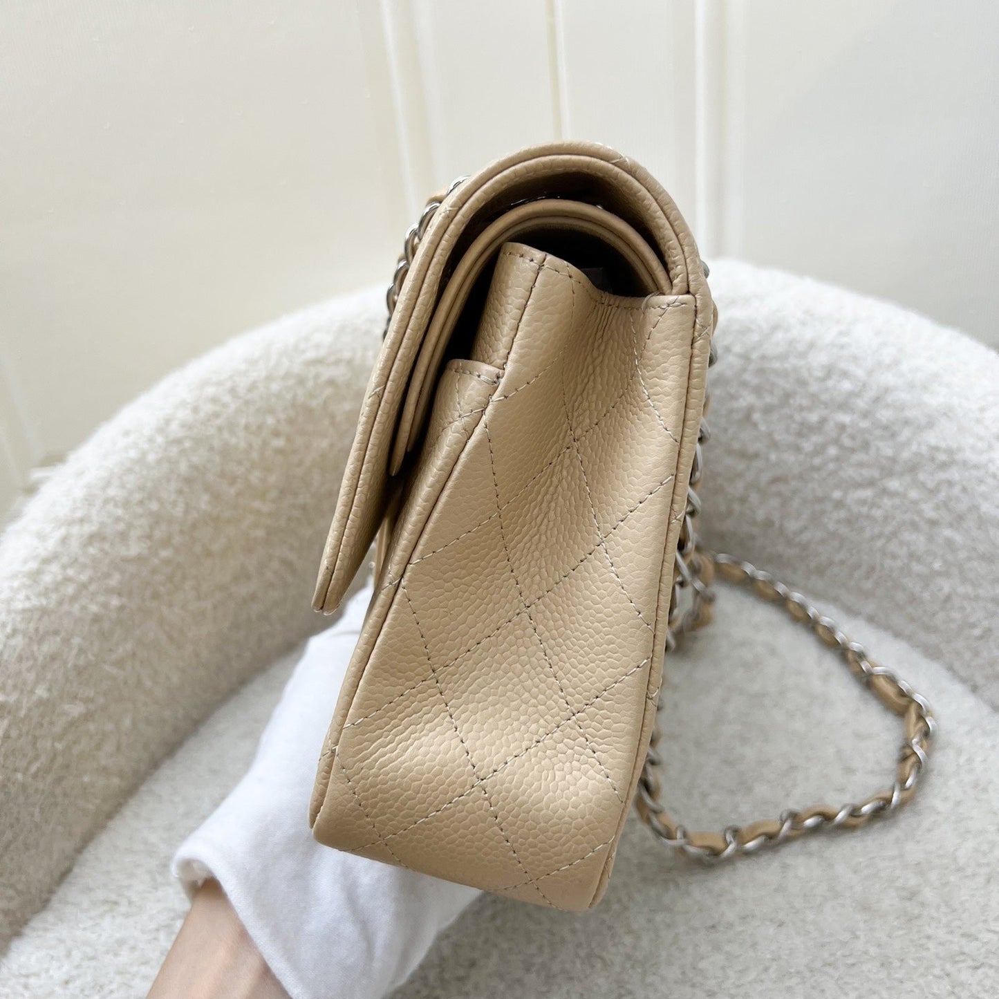 Chanel Medium Classic Flap CF in Beige Caviar and SHW