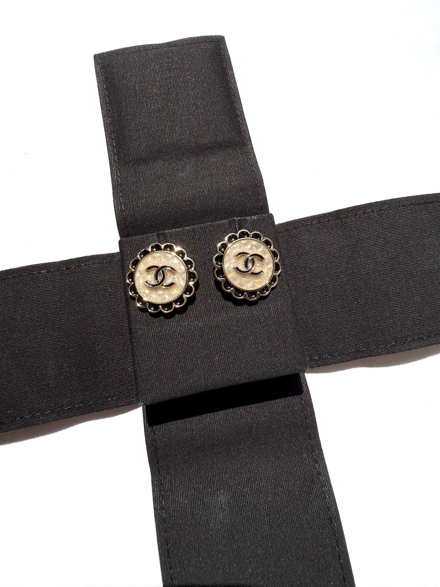 Chanel Gold Tone Cc Logo Stud Flower Button Earrings
