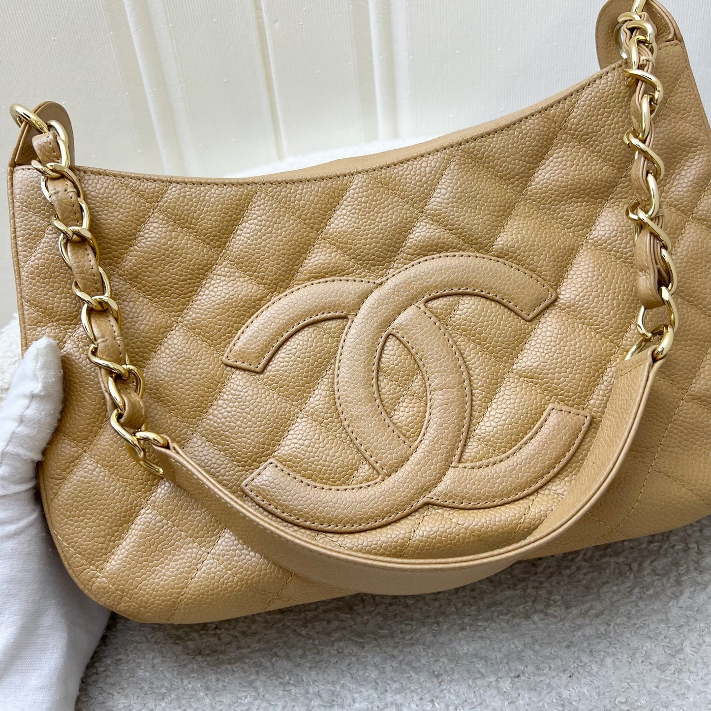 Chanel Half Moon Timeless Hobo in Beige Caviar and GHW