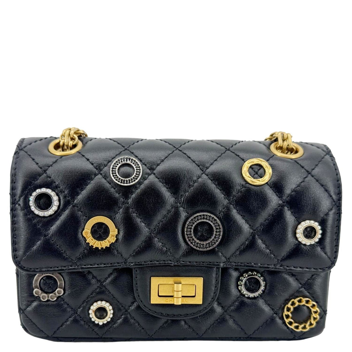 Chanel Reissue 2.55 Crystal Charms 225 Leather Black Key Chain