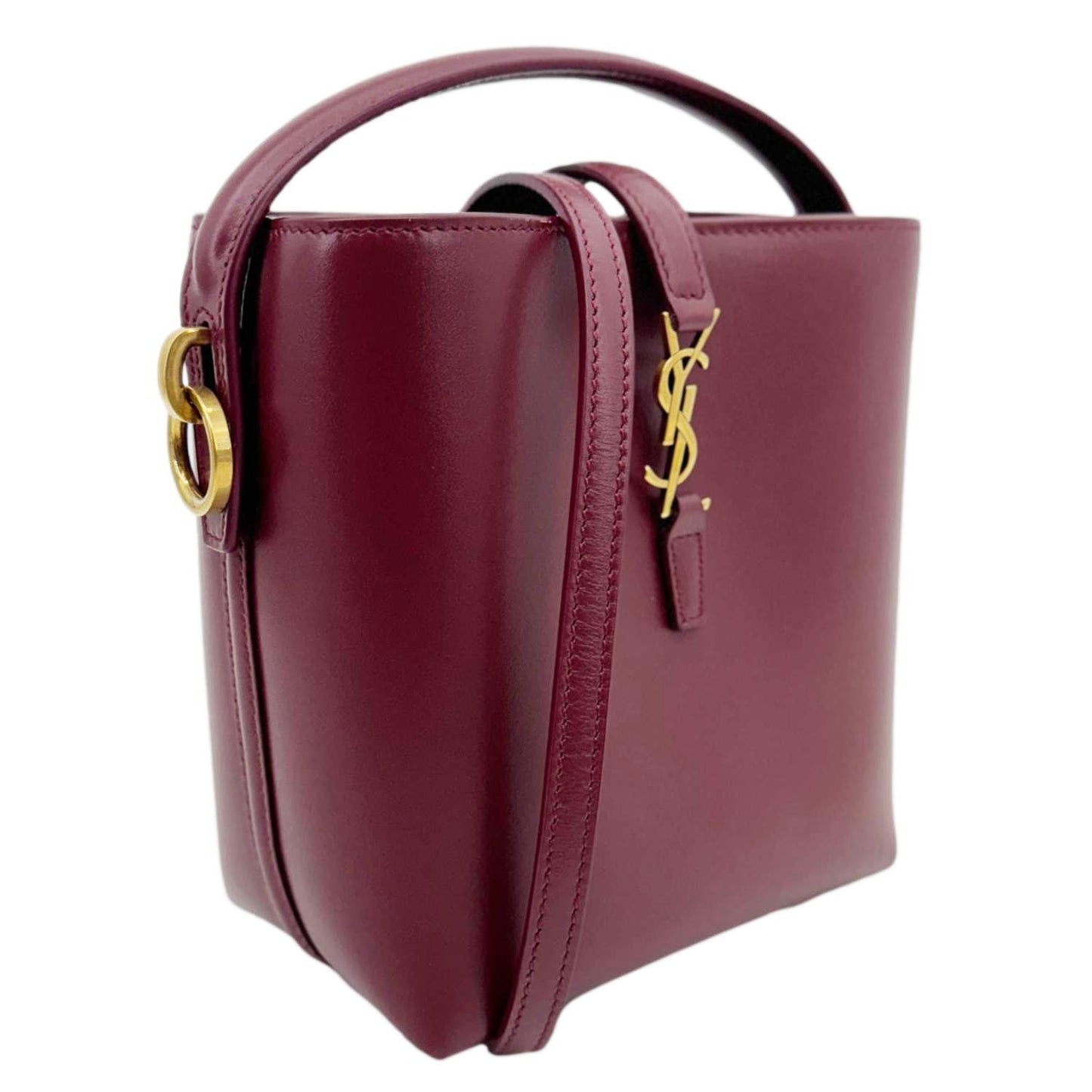YSL Saint Laurent Yves Le Shiny Bag Burgundy Leather Mini Bucket Bucket Bag
