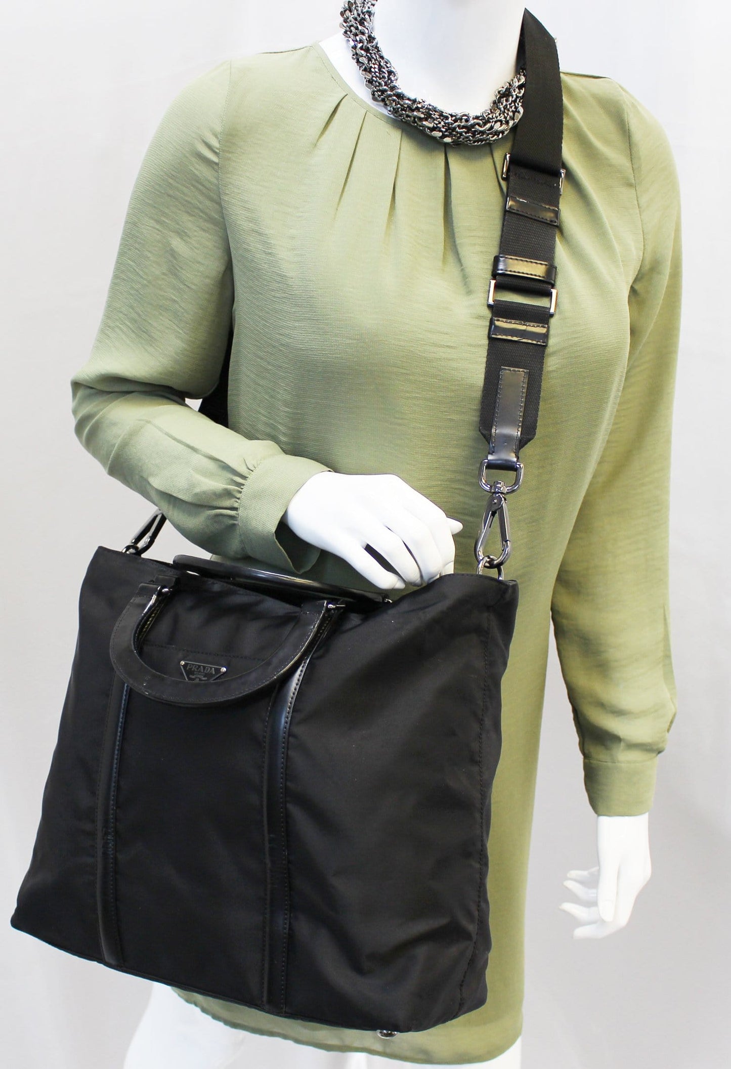 Prada Tessuto And Saffiano Crossbody Bag Leather Nylon