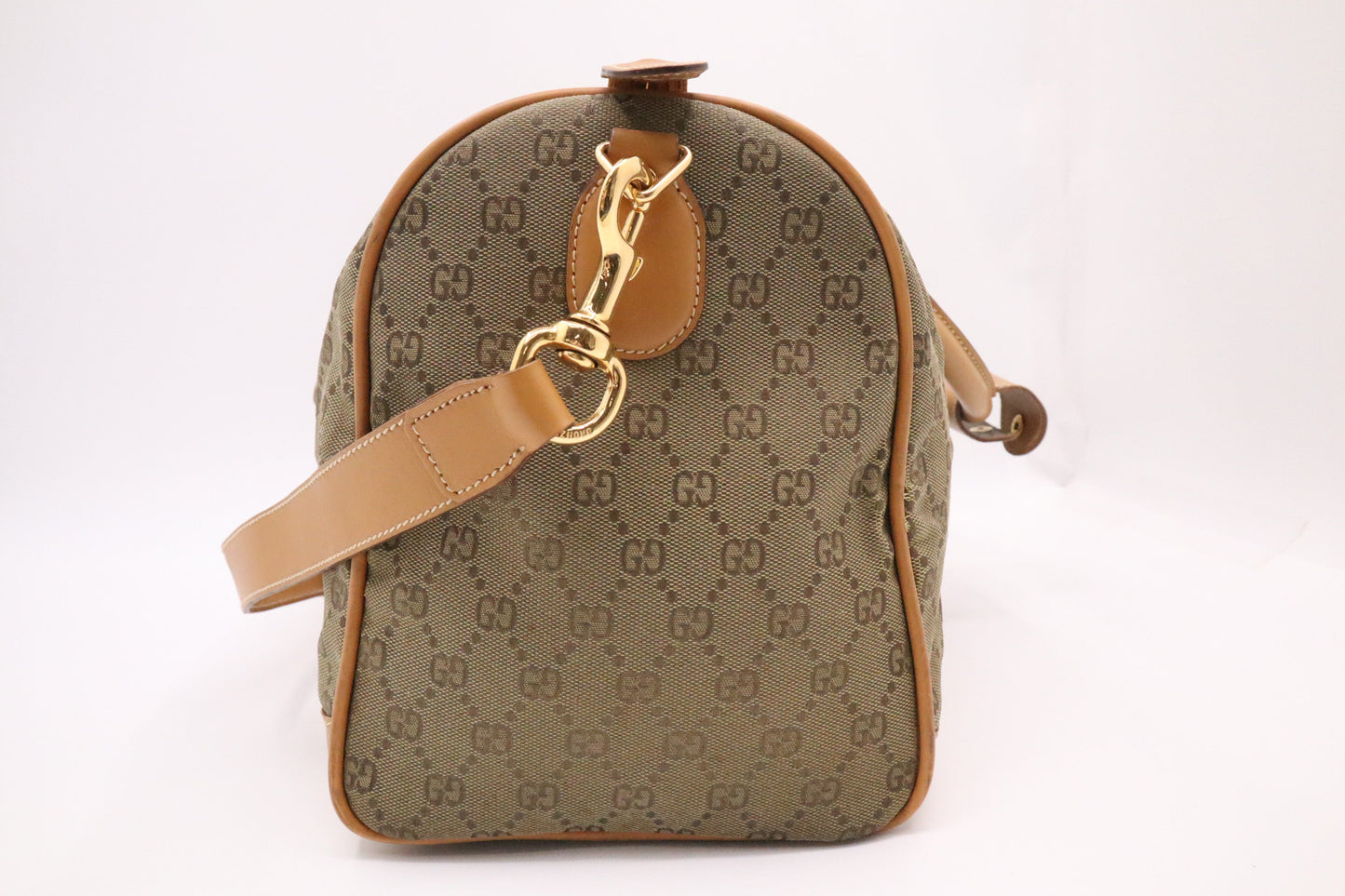 Gucci Boston Bag In Green And Leather Canvas Travel Bag
