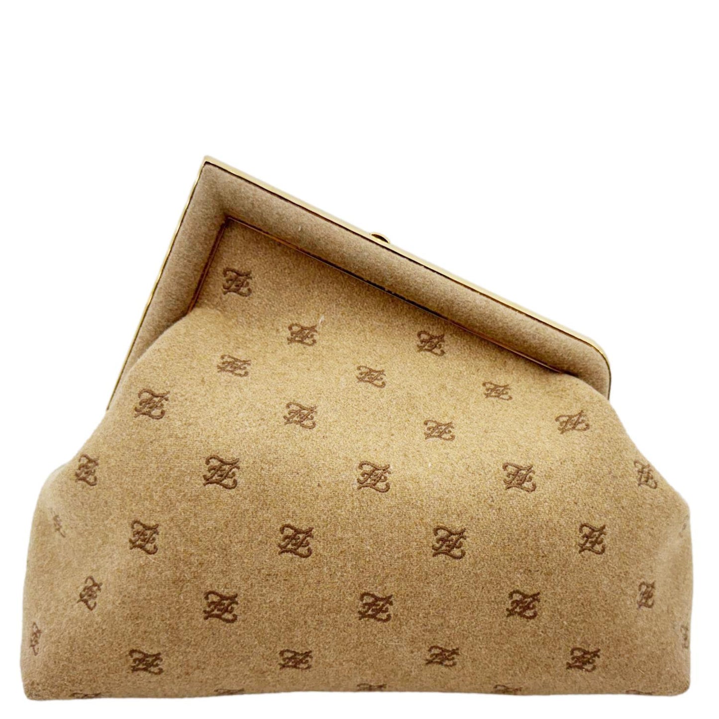 Fendi First Karligraphy Flannel Shoulder Bag Camel Medium Embroidered