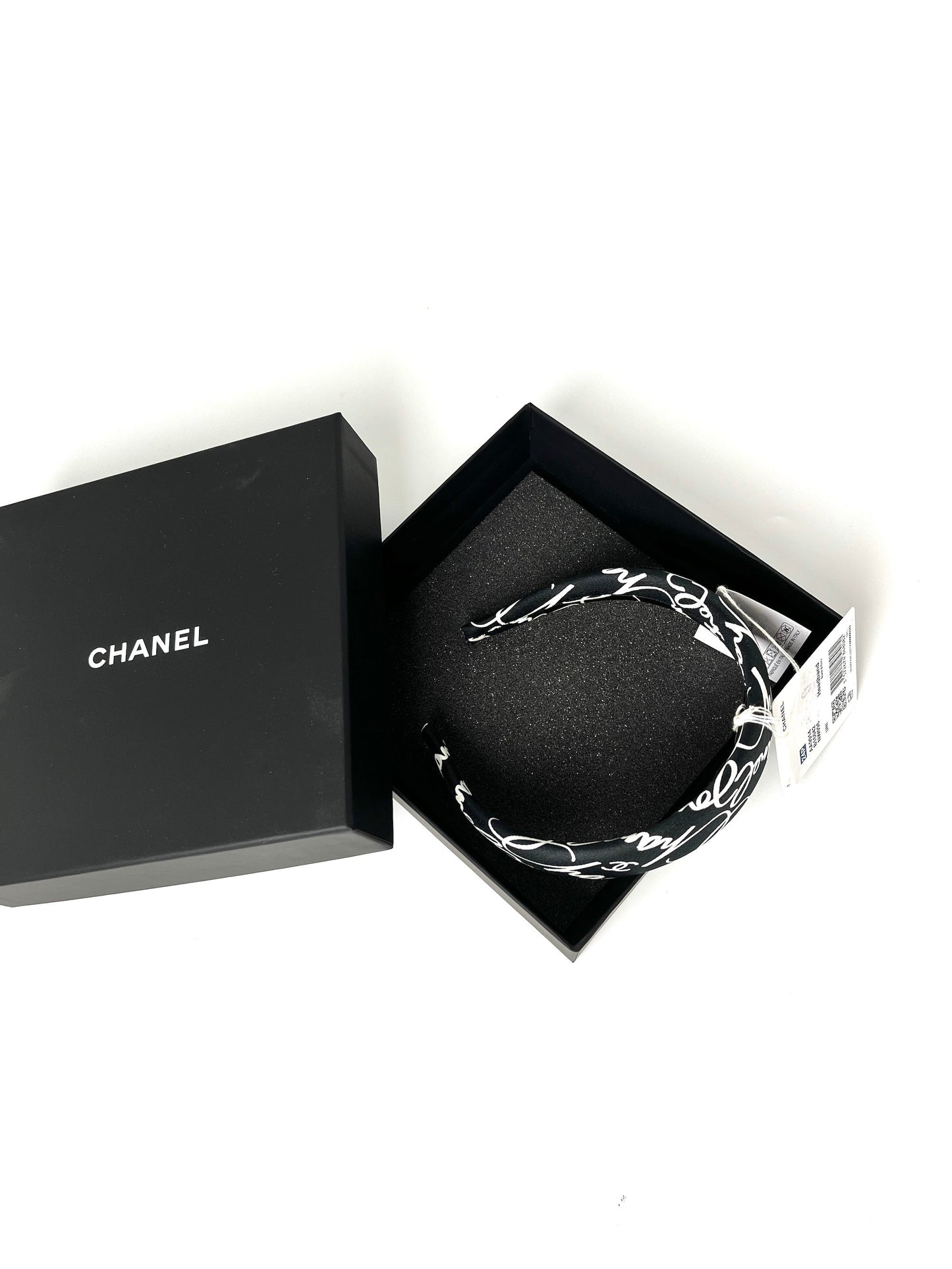 Chanel 24P Black White Ecru Silk Twill Print Headband Handbag