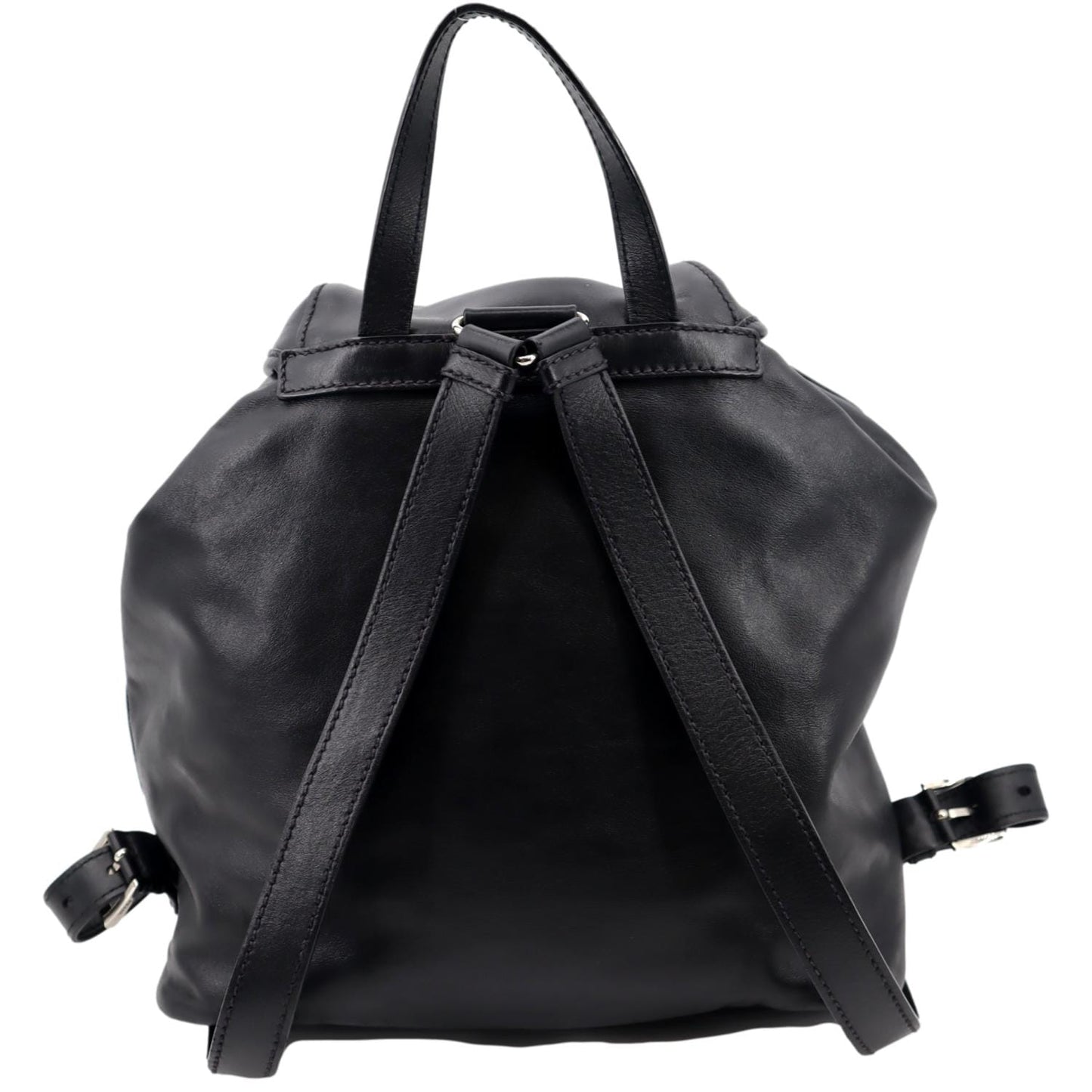 Prada Milano Double Pocket Backpack Bag Leather Black