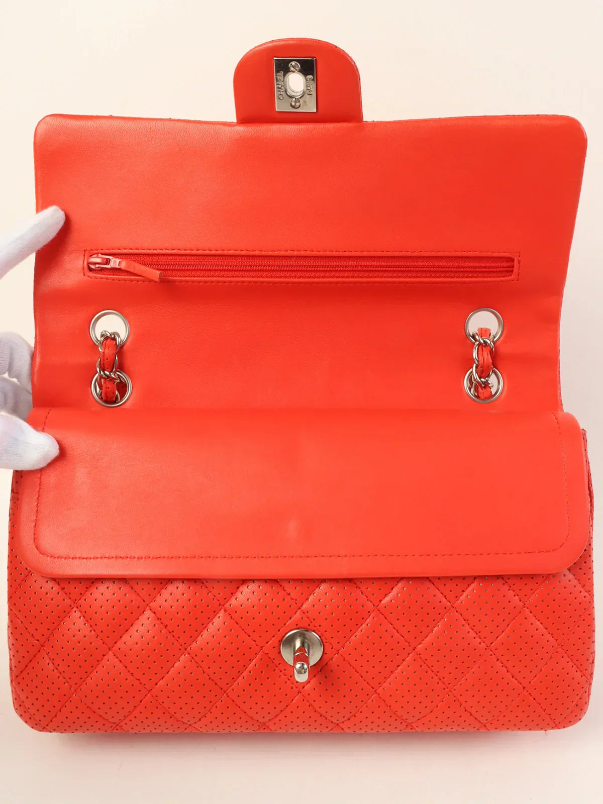 Chanel Around Made Punching Leather Turn-Lock Chain Shoulder Bag Red
