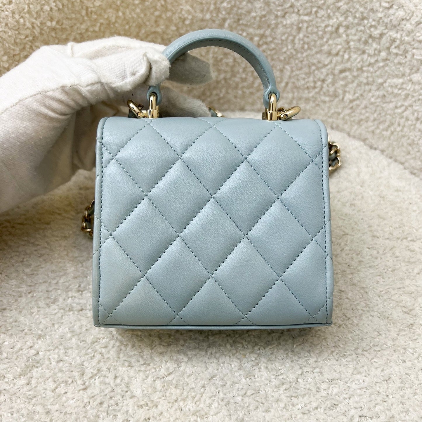 Chanel Top Handle Micro Flap Bag in Light Blue Lambskin Lghw