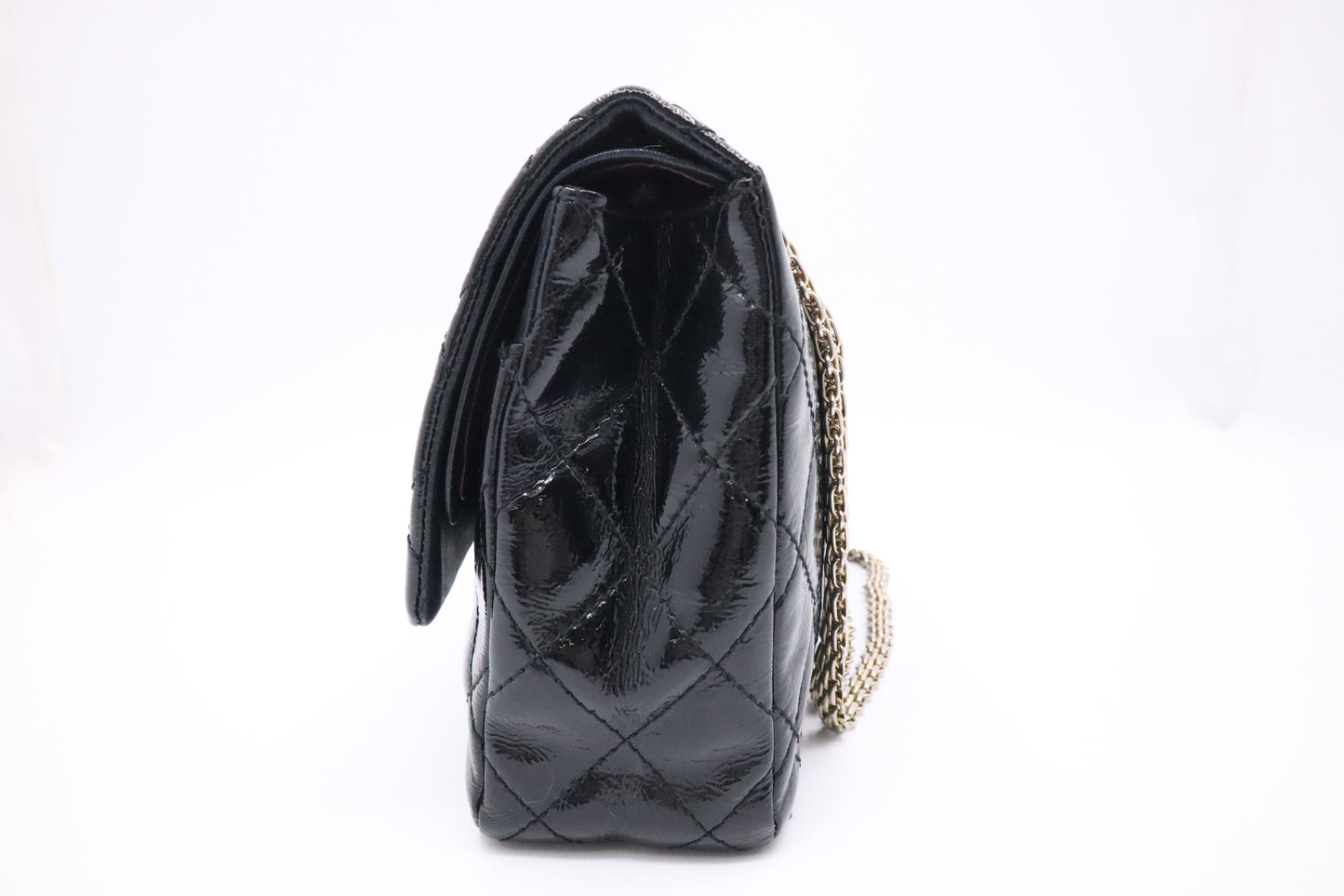 Chanel 2.55 Patent Flap Matelasse Black Leather Handbag