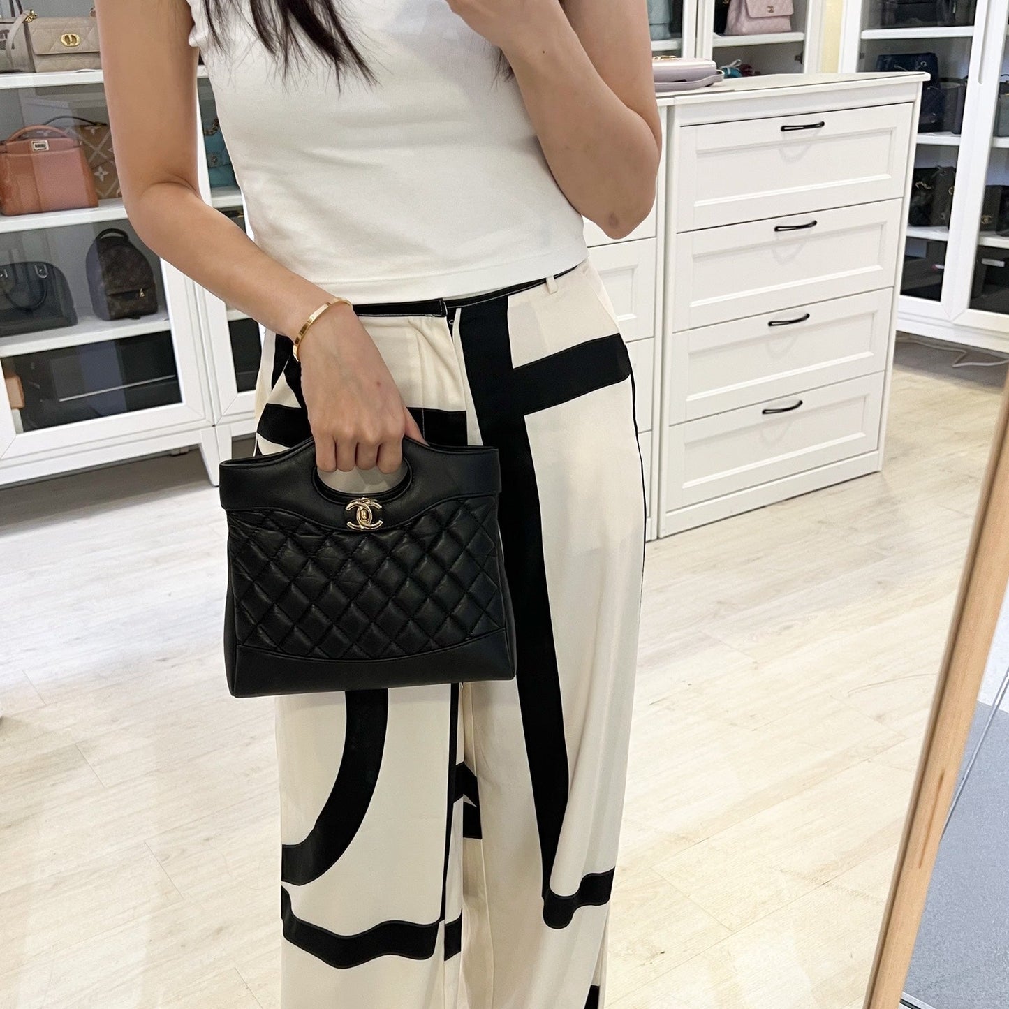 Chanel 31 Small / Mini Shopping Bag in 23A Black Matte Calfskin and Lghw