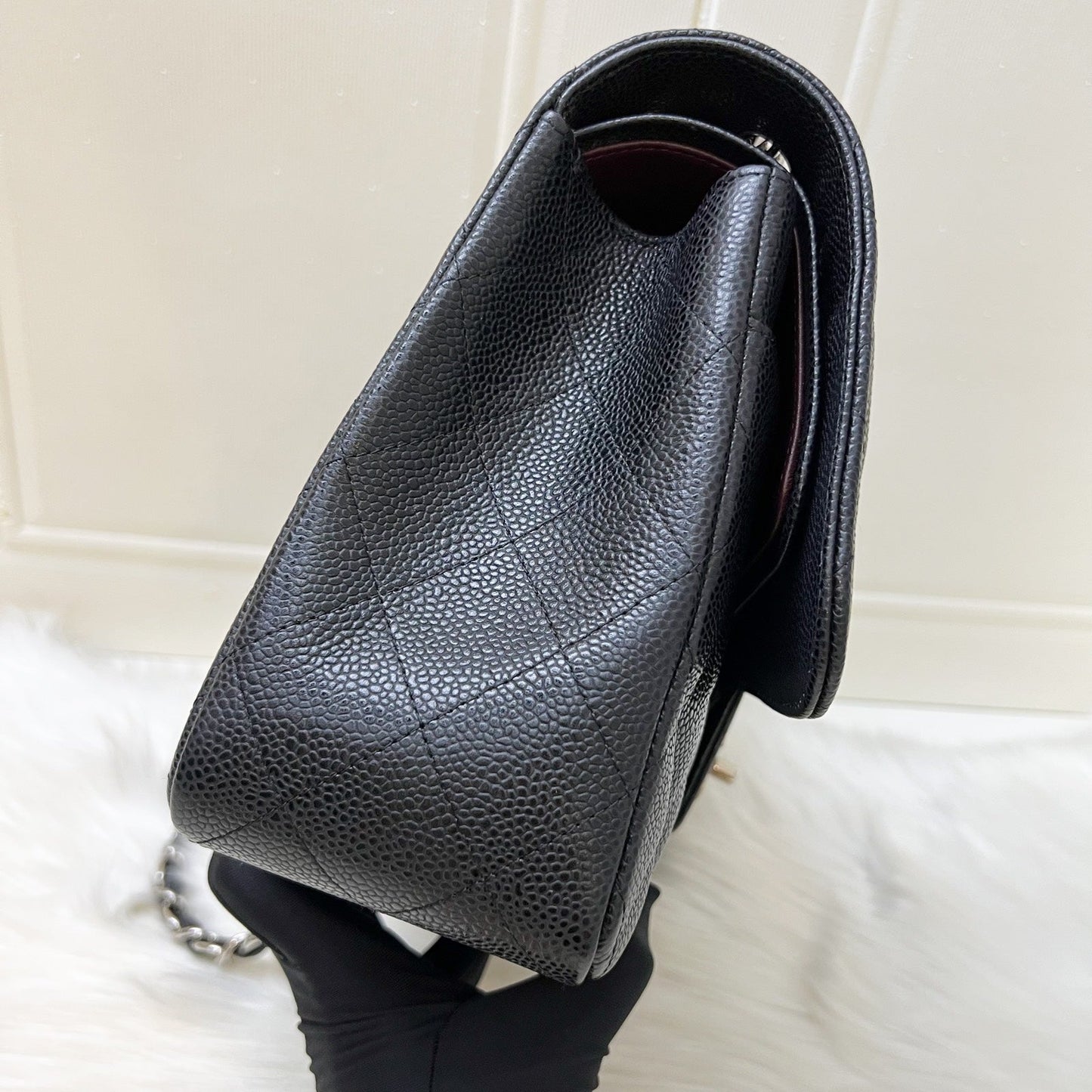 Chanel Jumbo Classic Flap Cf in Black Caviar and Shw Handbag