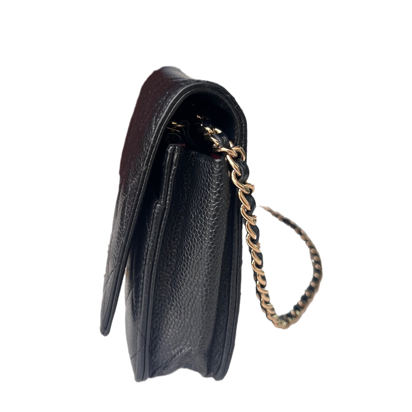 Chanel on WOC Caviar hardware Black Gold Leather Wallet Case