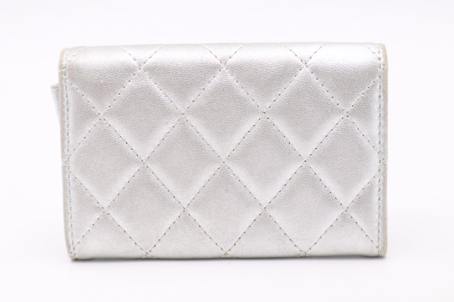 Chanel Card Matelassé Silver Leather Wallet Case