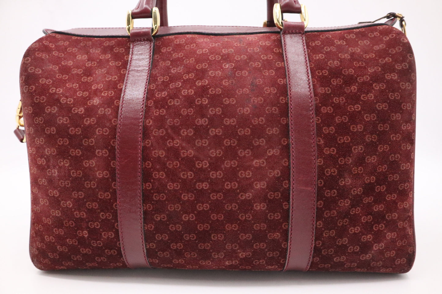 Gucci Boston Burgundy GG Suede Handbag