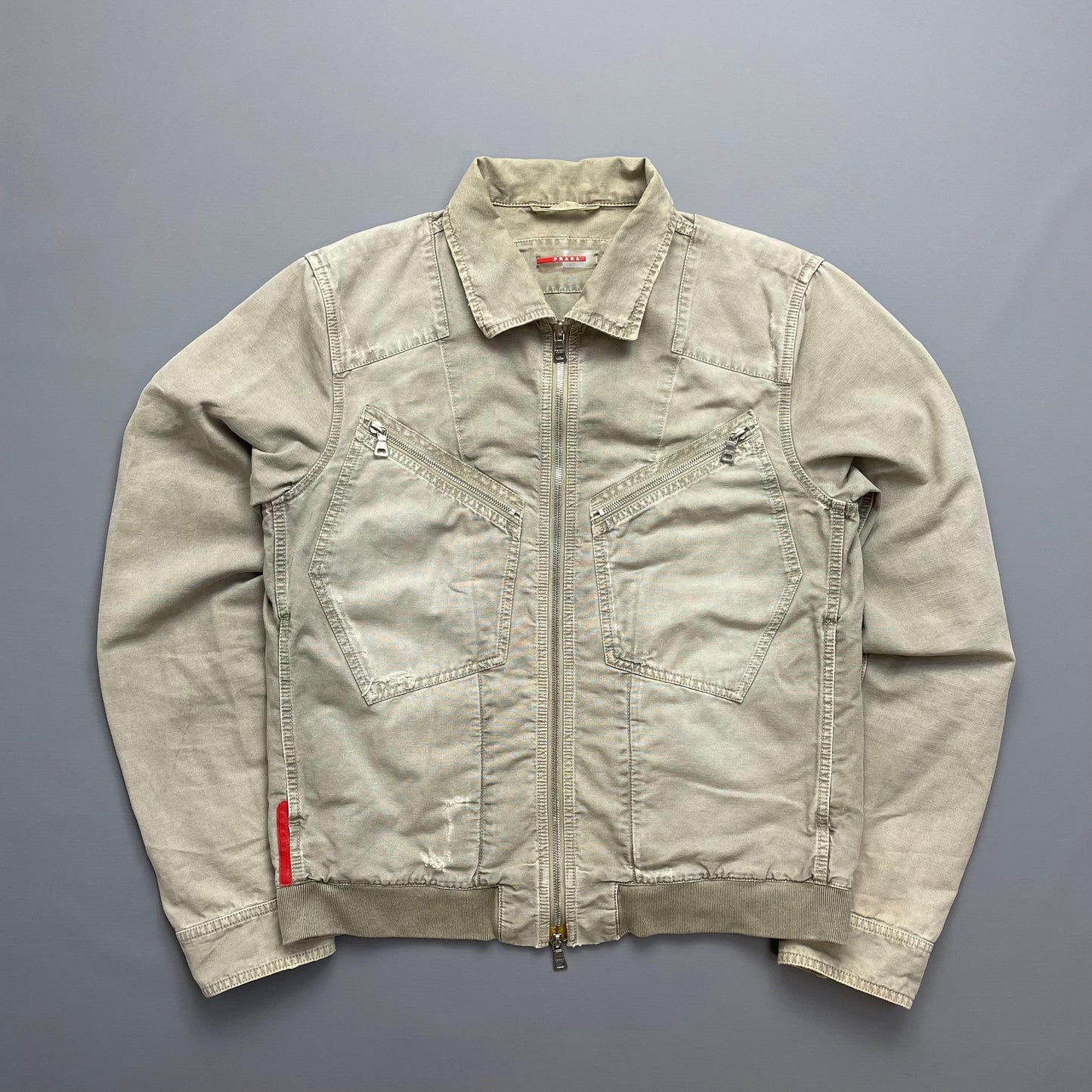 Prada Handbag Sport Grey Lightweight Distressed Hemp Jacket Canvas Gray