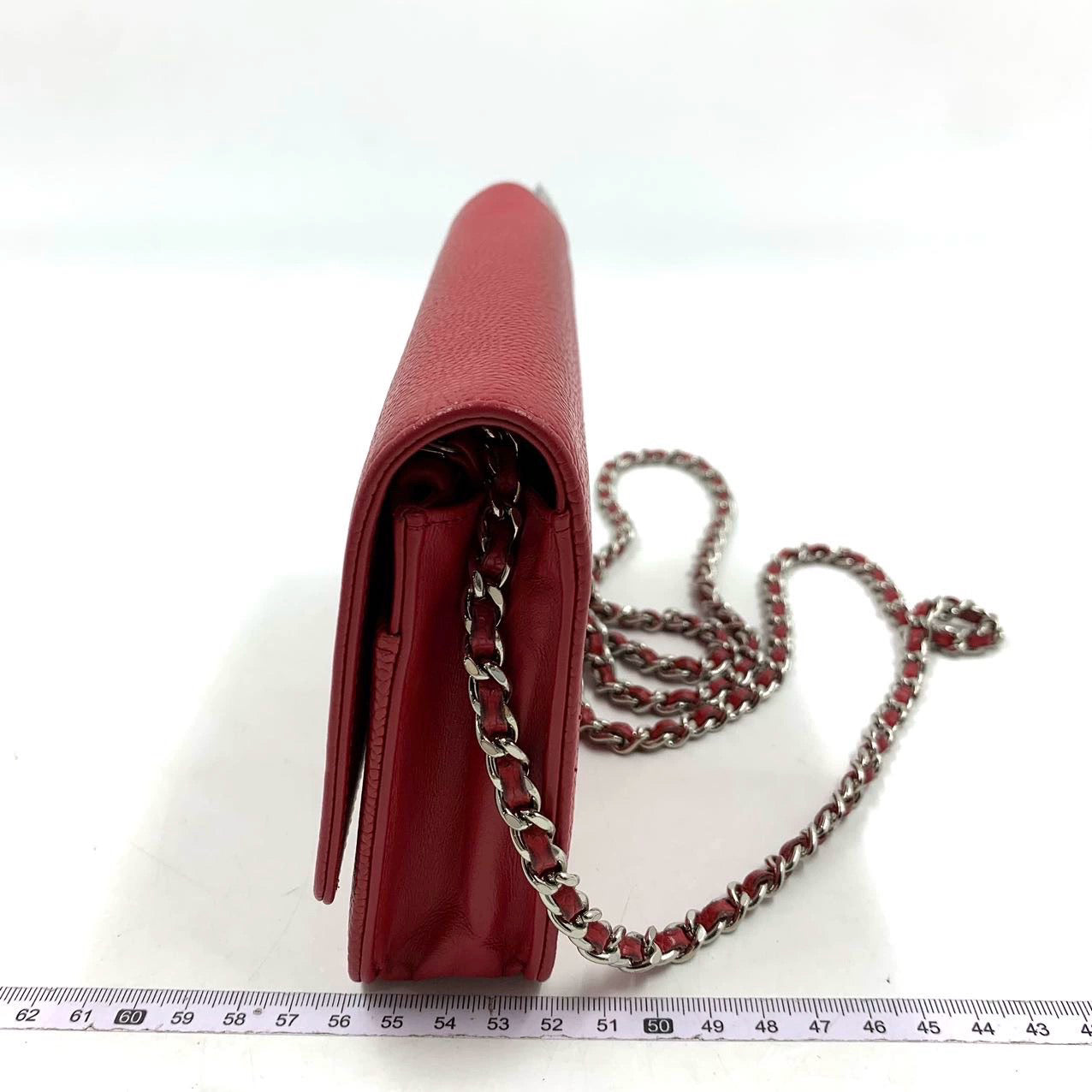 Chanel on WOC Double CC Caviar Red Leather Wallet Case