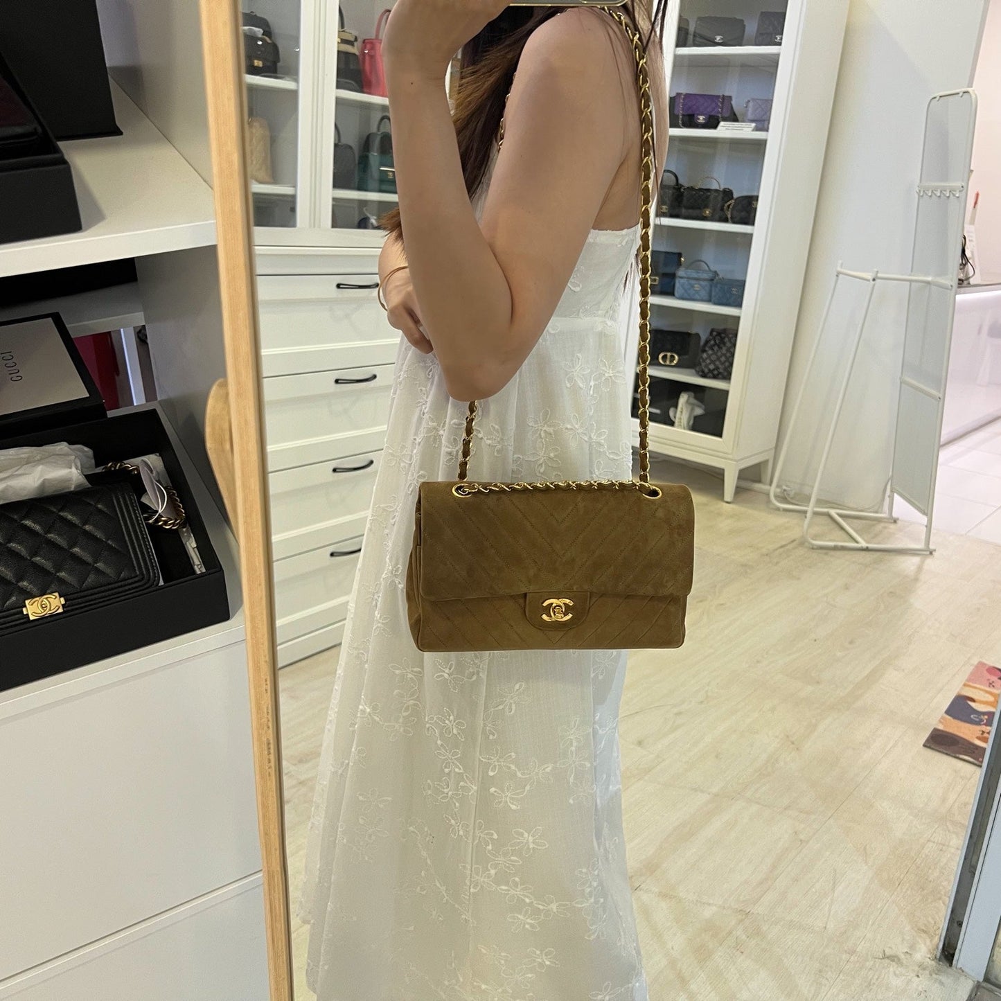 Chanel Medium Classic Flap CF in Brown Suede and 24K Gold Plated HW