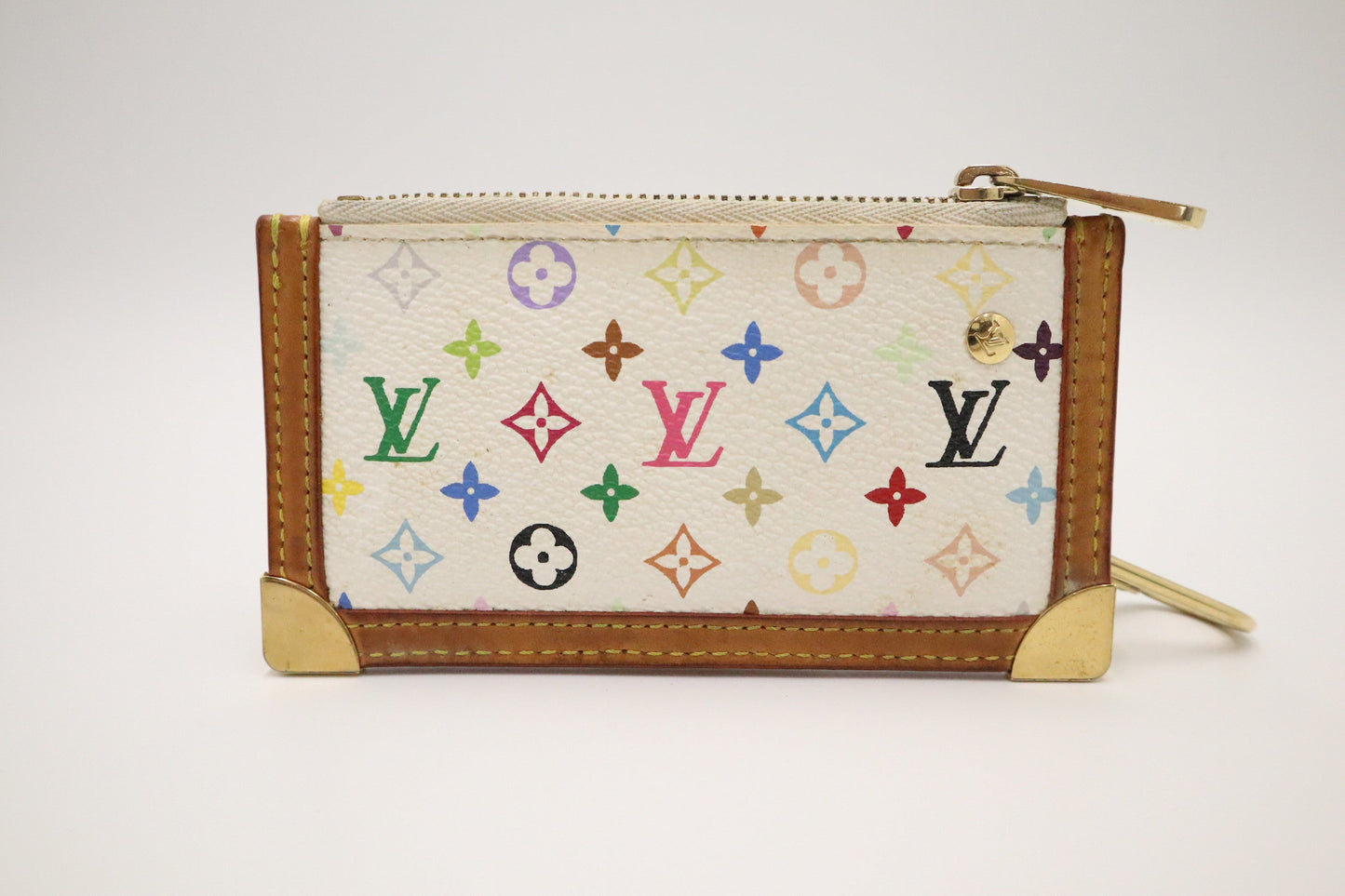 Louis Vuitton Pochette Cles Monogram Canvas White Multicolor Wallet Case