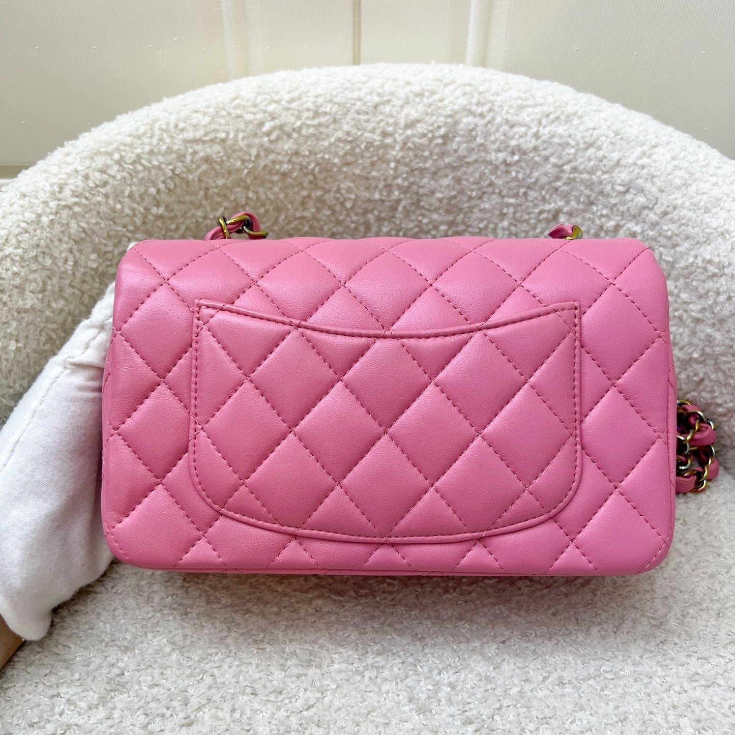 Chanel Classic Mini Rectangle Flap in 21P Pink / Yellow Lambskin and Rainbow Hw Handbag