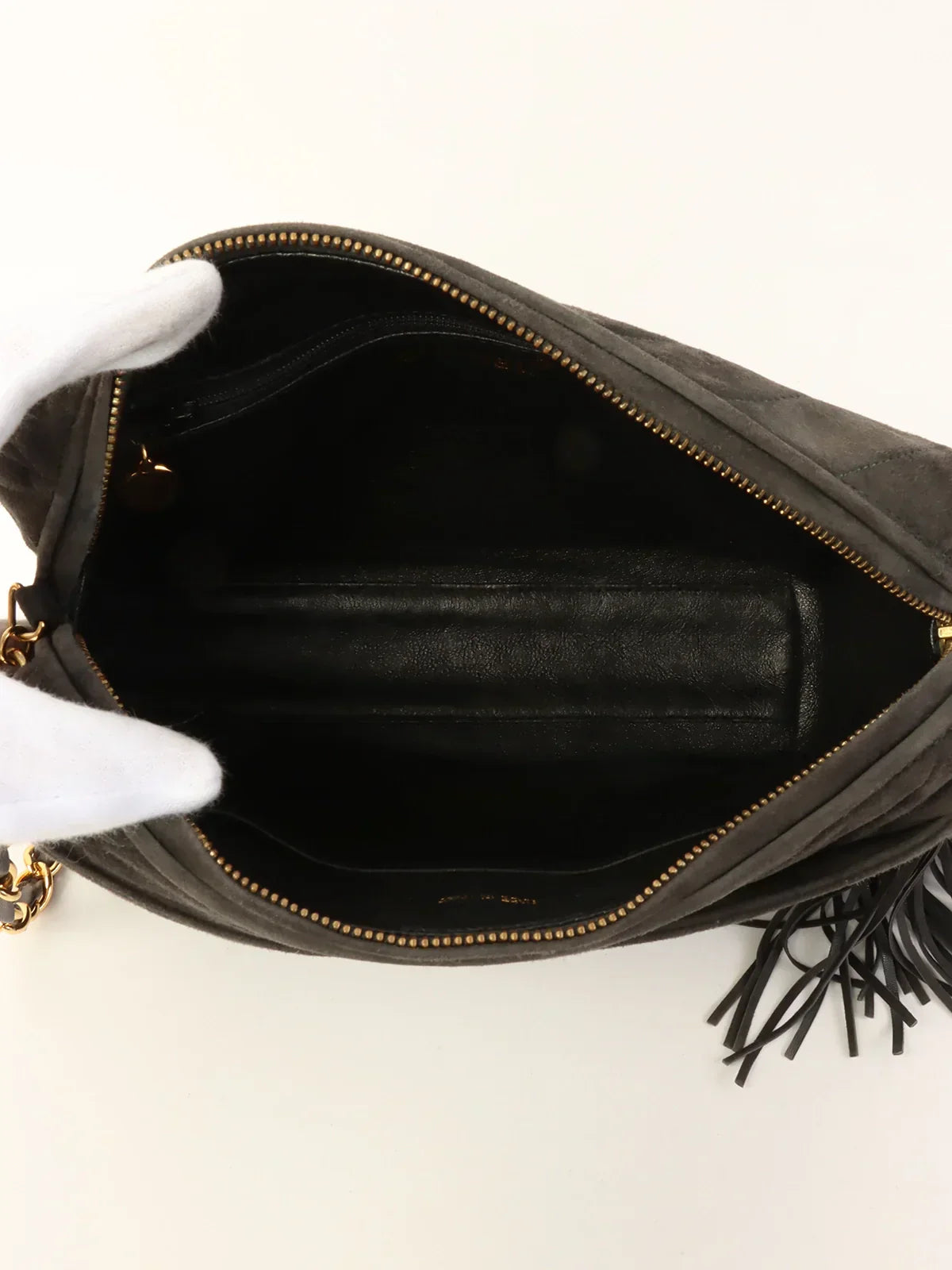 Chanel Around Made Suede Cc Mark Stitch Tassel Chain Shouder Bag Gray